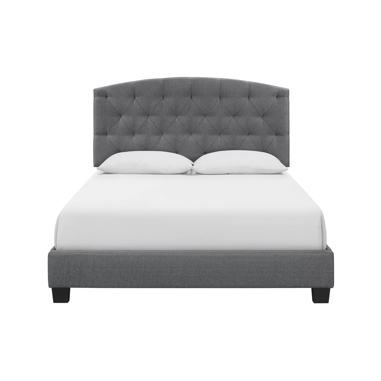 Dane Full Size Bed, Fully Upholstered, Tufted Curved Headboard, Light Gray- Saltoro Sherpi