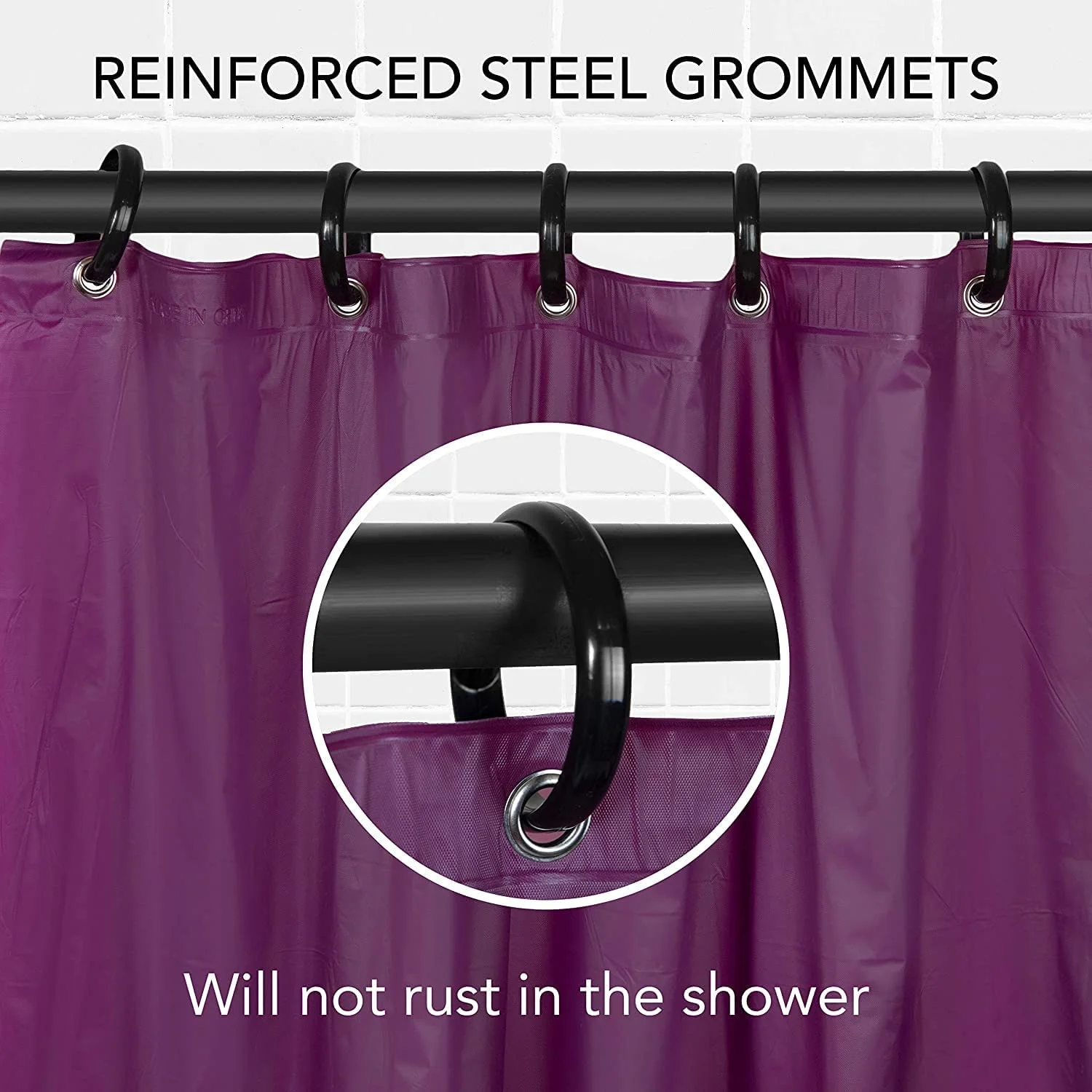 Shower Curtain Liners, 70 x 72 Inches with 12 Metal Grommet Holes, Waterproof Heavy Duty Plastic Liners: BLACK-4