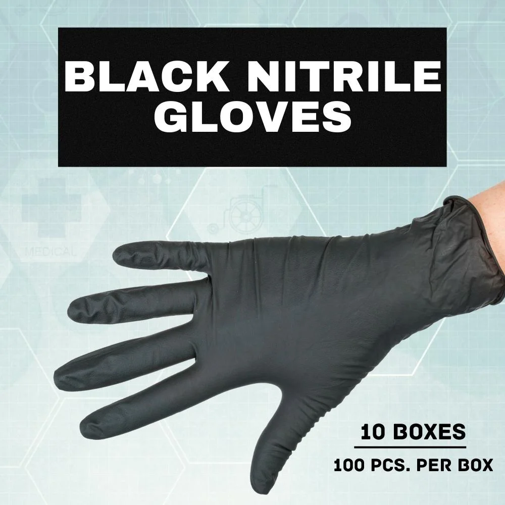 Nitrile Disposable Medical Examination Gloves, Powder Free, Black, 4 Mil - 6 Mil, Available Size : Small, Medium, Large, X-Large, 2X-Large