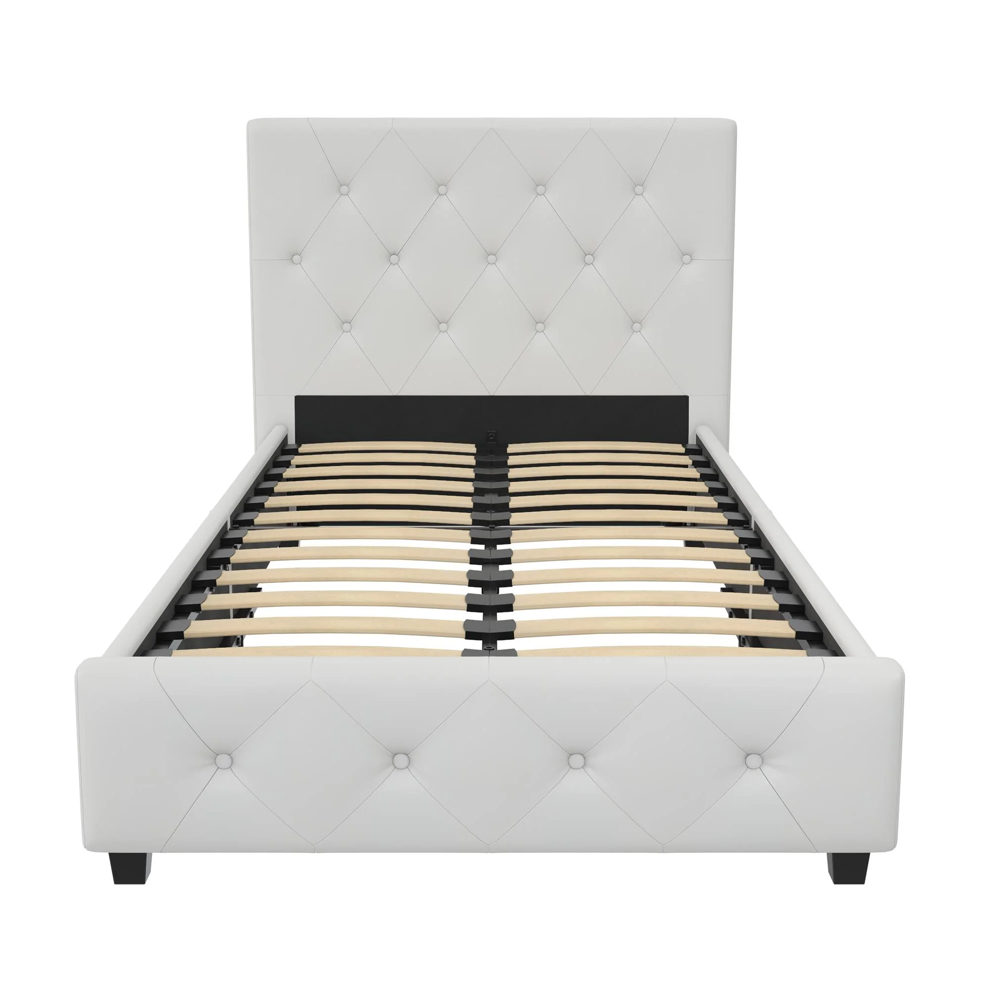 DHP Dakota Upholstered Bed with Signature Sleep Tranquil 8-Inch Pocket Spring Mattress, Twin, White