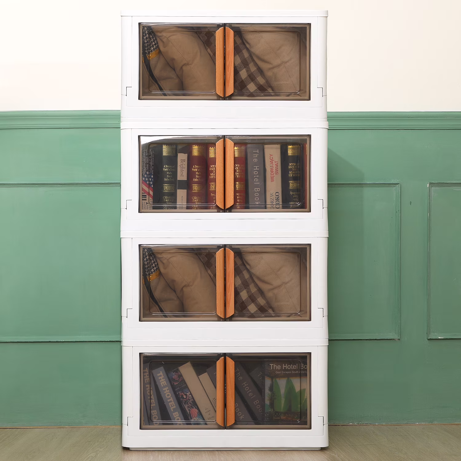 Karramlili 4 Packs Plastic Storage Bins 20Gal Storage Bins with Lids, Stackable Storage Bins for Closet Organizer, Dual Open Bathroom Organizer Laundry Room Organizatio, Folding Storage Box