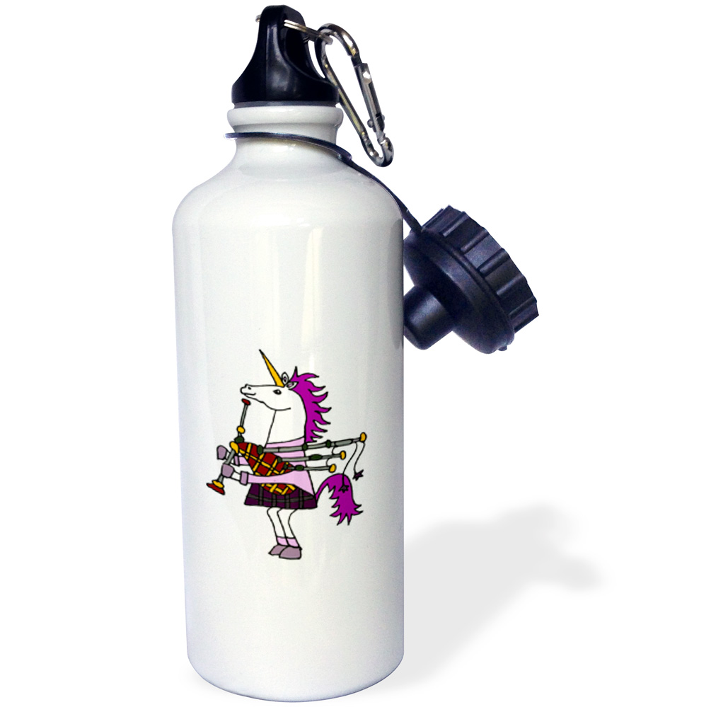 3dRose Funny Unicorn Playing Bagpipes and Dressed in Kilt - Straw Water Bottle, 21-ounce