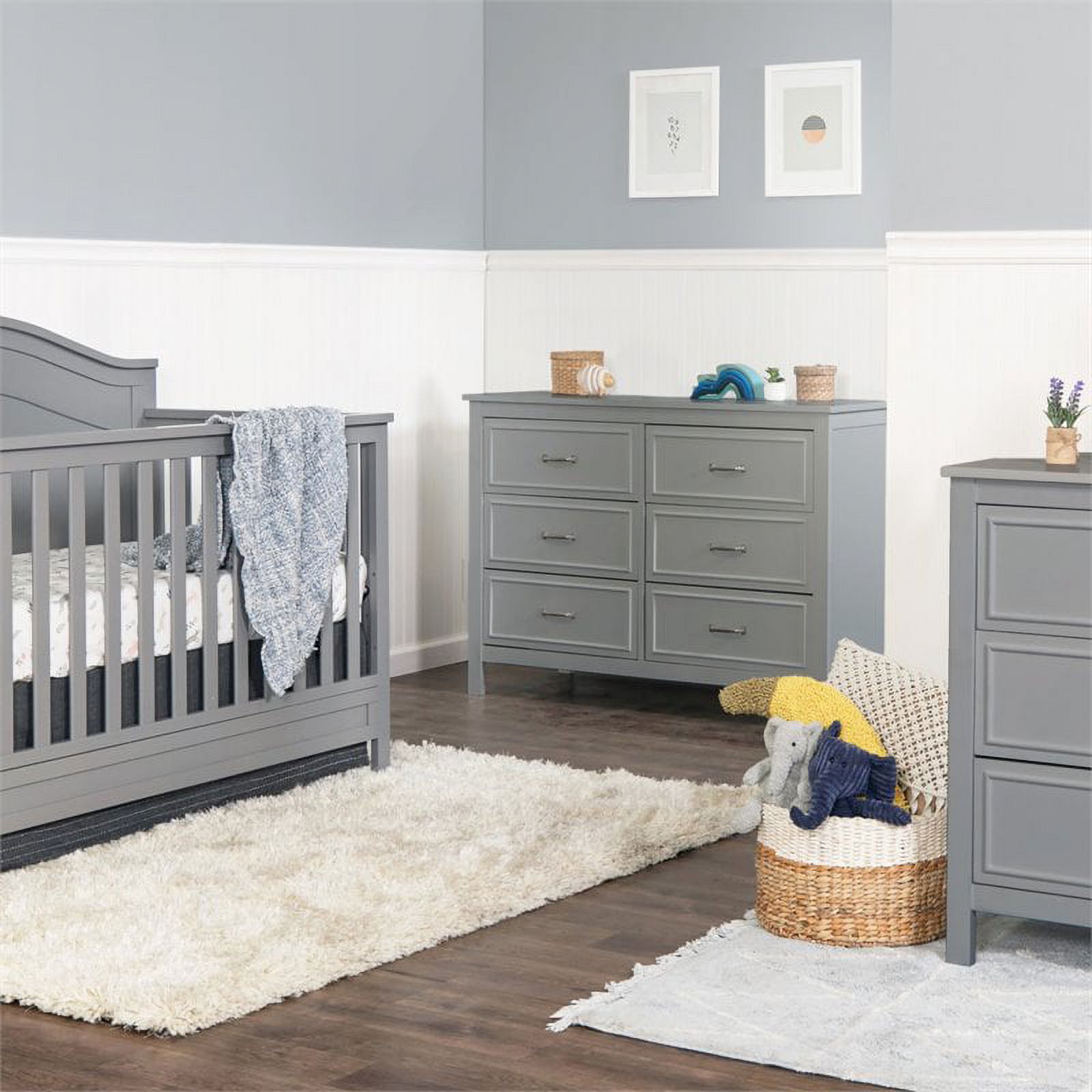4-in-1 Convertible Crib and Dresser Set with Removable Changing Tray in Gray