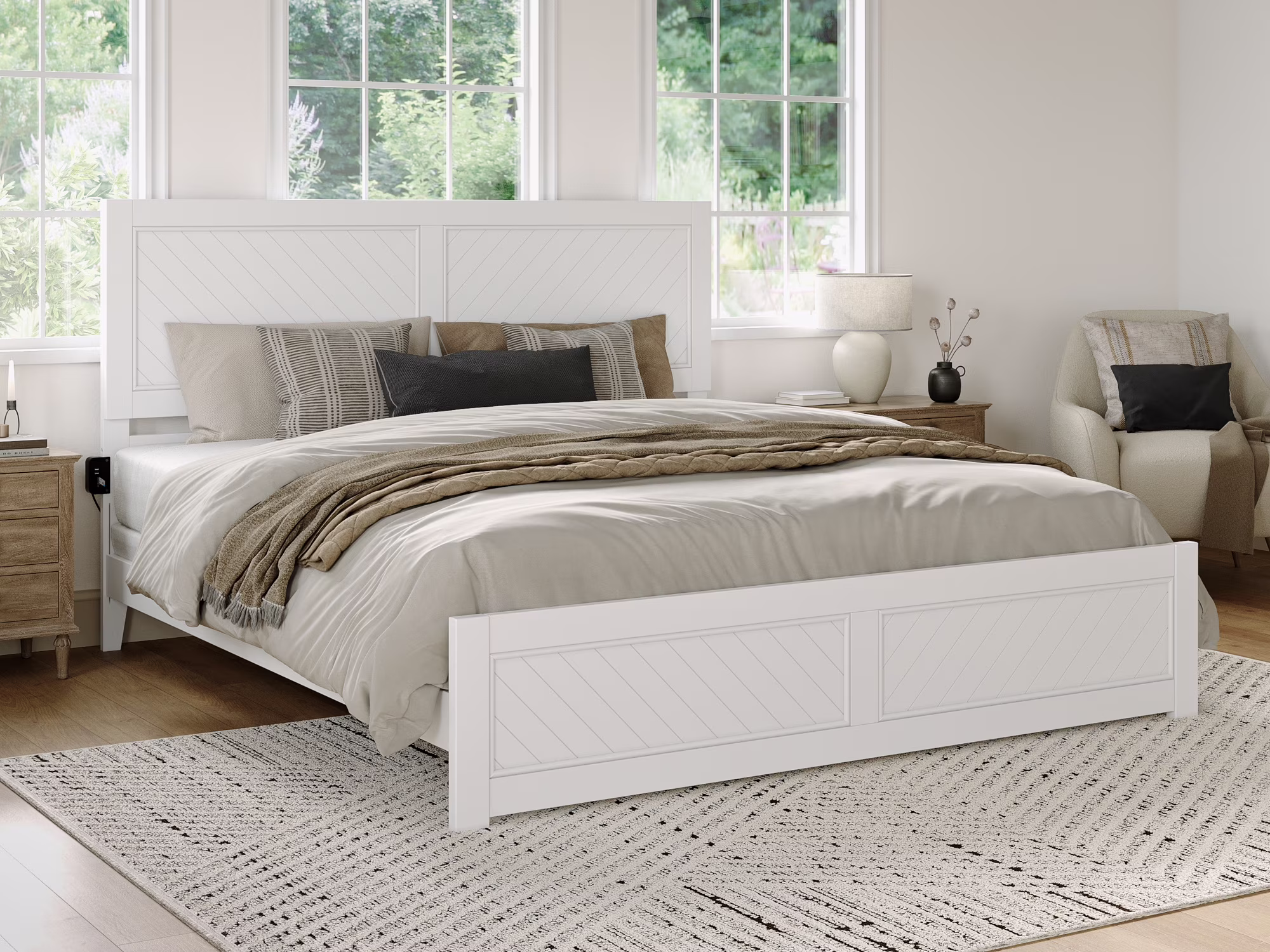 AFI Canyon White Solid Wood Foundation Bed Frame with Matching Footboard, King