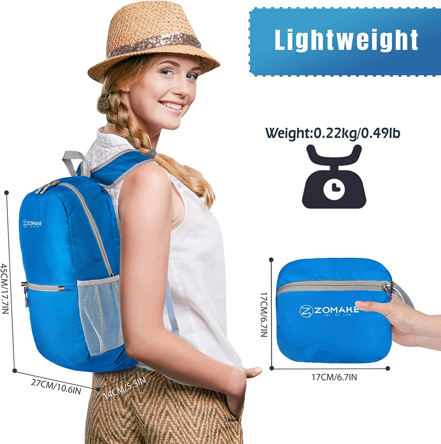 ZOMAKE Ultra Lightweight Hiking Backpack 20L - Packable Small Backpacks Water Resistant Daypack for Women Men(Dark Blue)