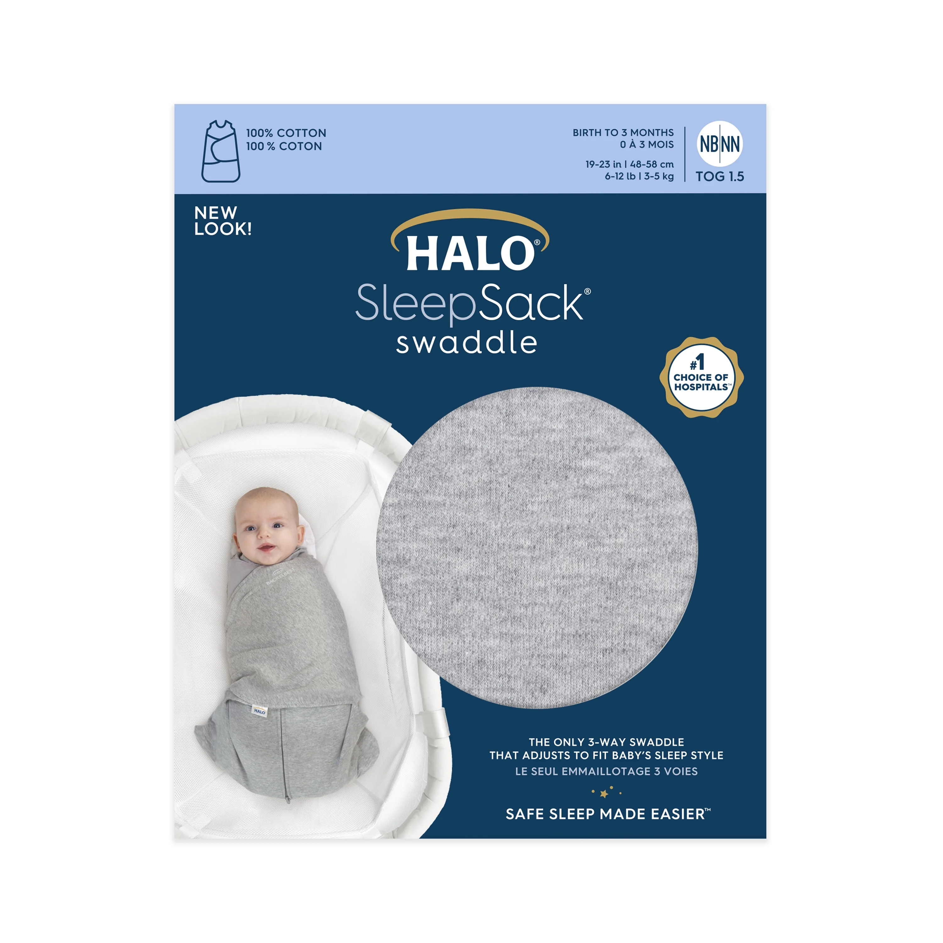 Halo® Sleepsack® Swaddle, 100% Cotton, Heather Gray, Newborn, Unisex, 0-3 Months