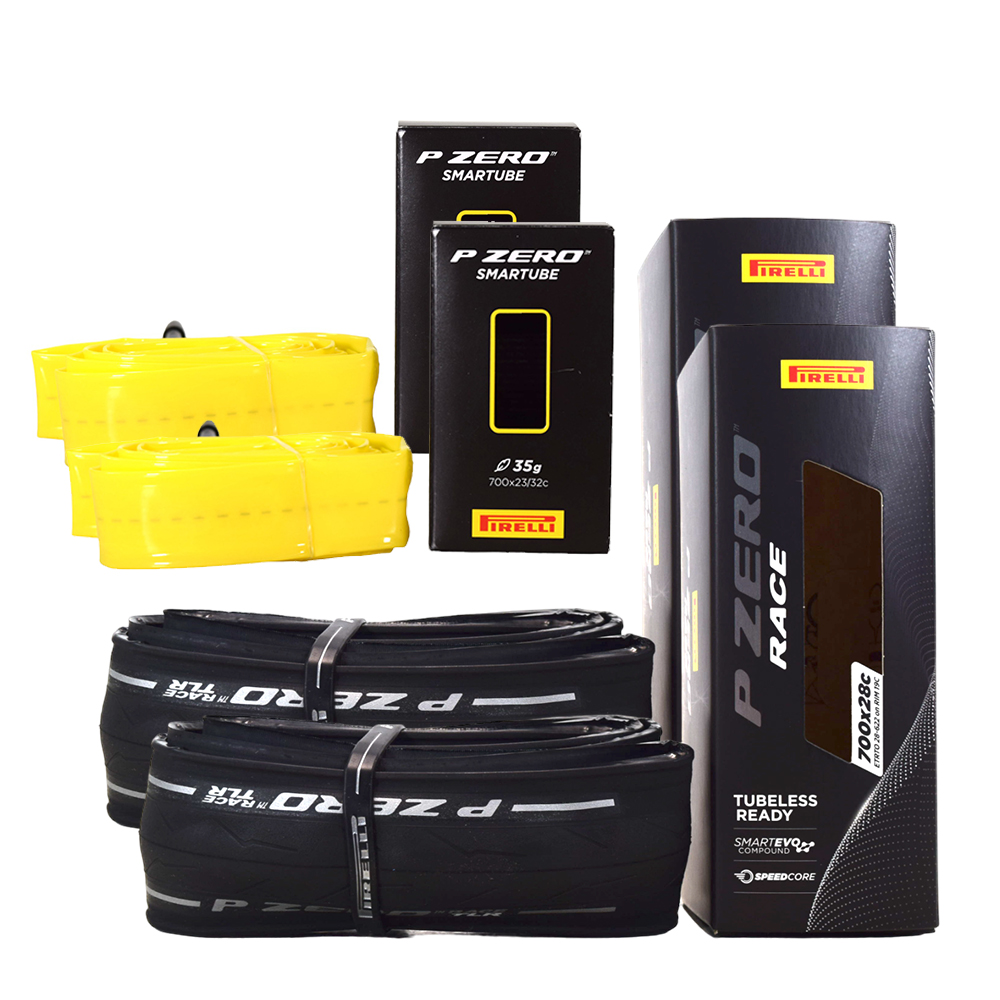Pirelli P ZERO Race TLR 28-622 Road Bicycle Tire (700x28c) + SmarTUBE 23/32-622 Presta 60mm - 2 Pack