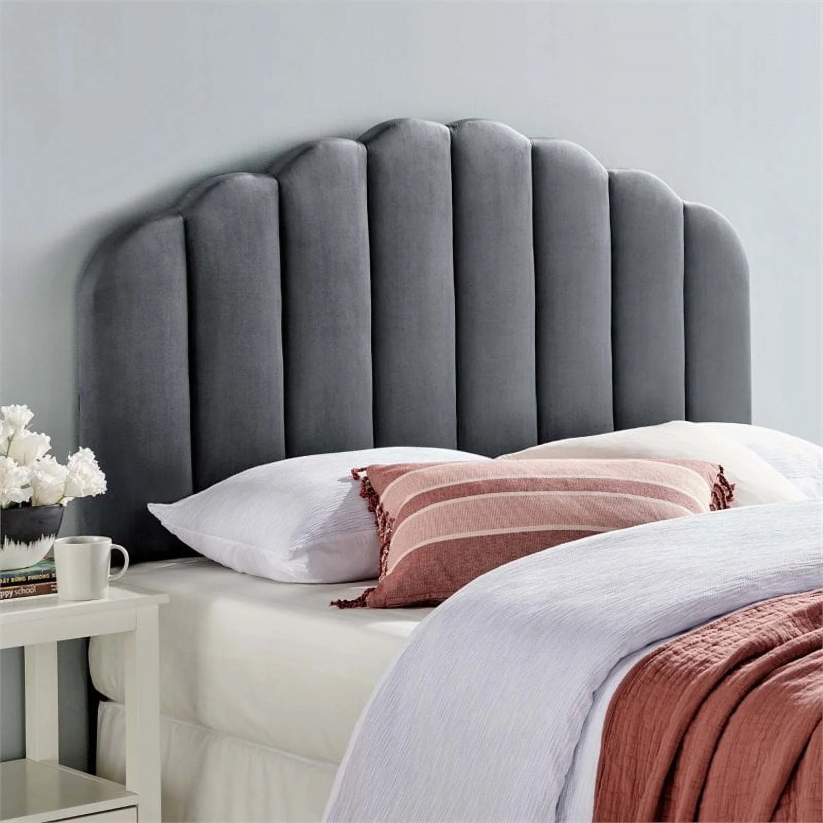 Pemberly Row Velvet King/California King Performance Headboard in Charcoal