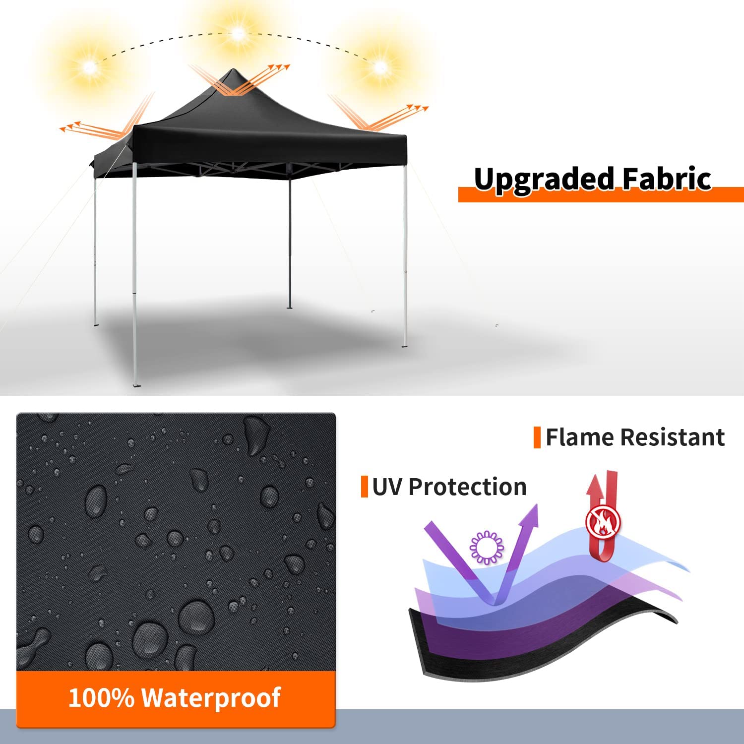 VICTAL 10' x 10' Pop-up Canopy with Straight Legs Wedding Party Tent Folding Gazebo Beach Canopy with Carry Bag, Black