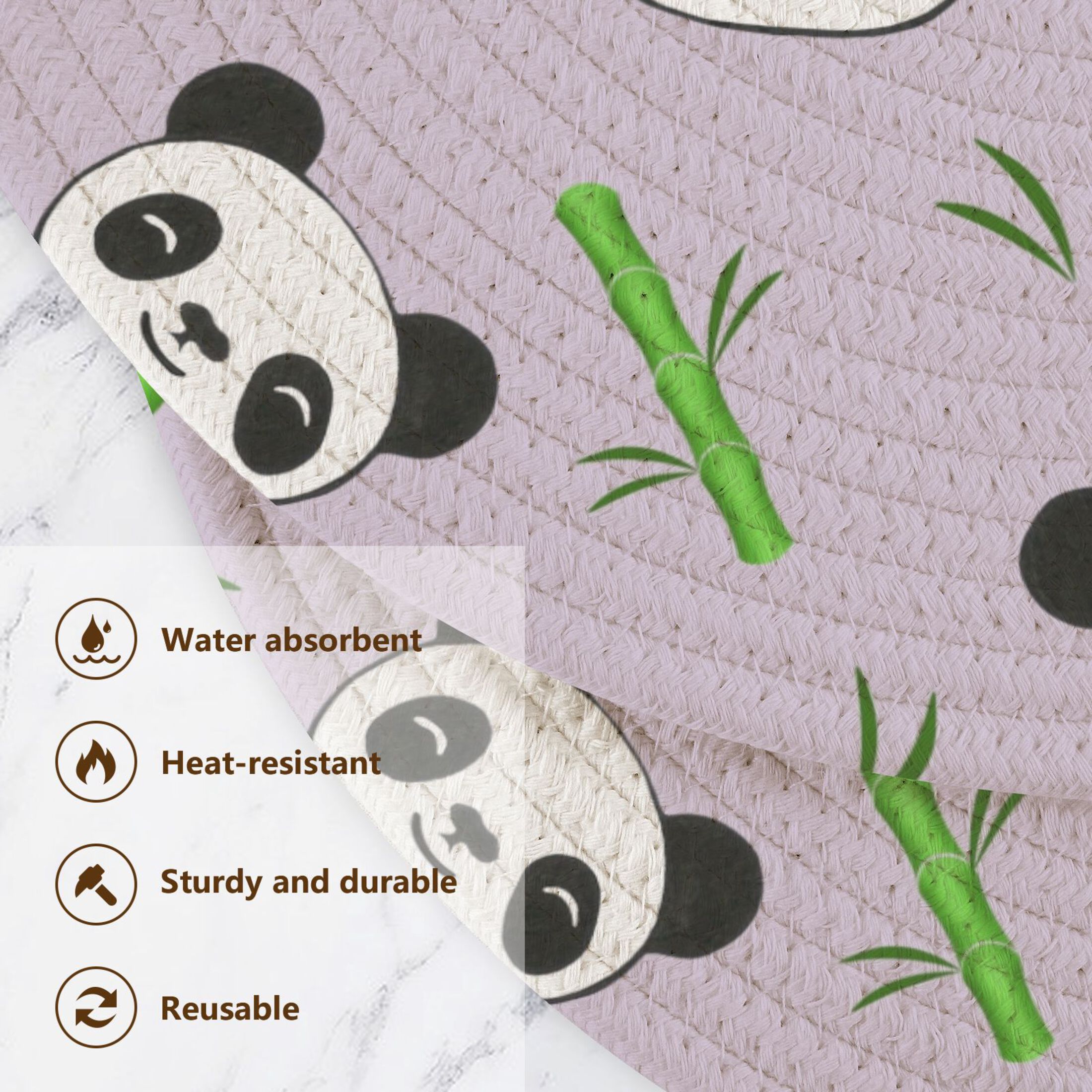 Panda and Bamboos 3 PCs Pot Holders Trivets Kitchen 15
