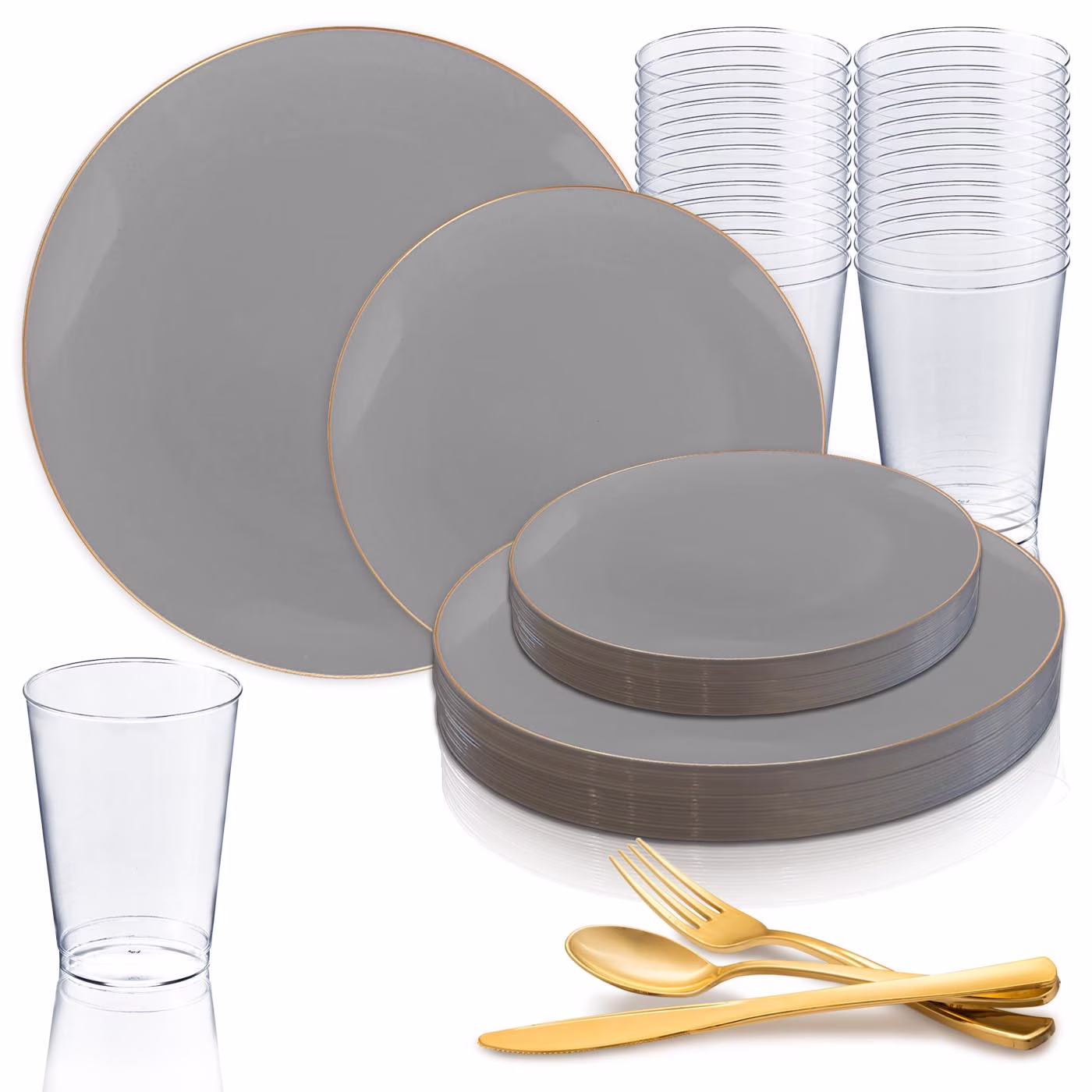 Smarty Gray Gold Organic Disposable Plastic Wedding Value Set (60 Guests)