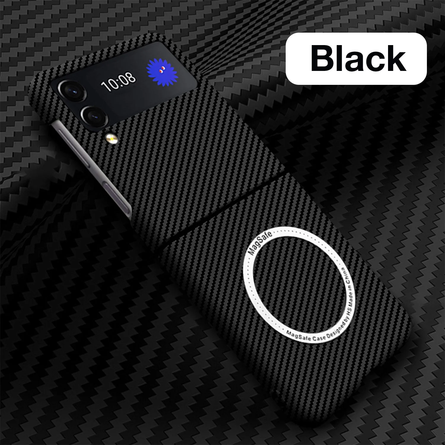 Case for Samsung Galaxy Z Flip 4 Carbon Fiber Magnetic Phone Case, Slim Thin Lightweight Cover Compatible with MagSafe Wireless Charging Shockproof Anti-Slip Case, Black