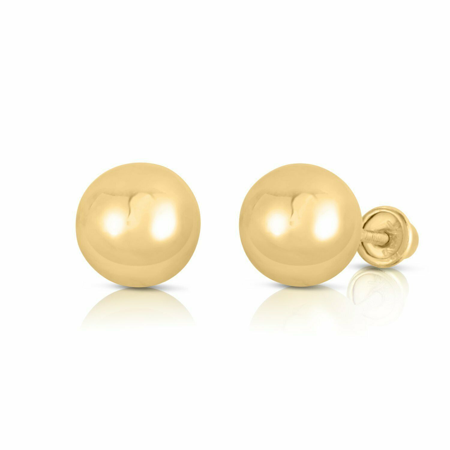 Tilo Jewelry 14k Yellow Gold Polished Ball Stud Earrings with Secure Screw-backs | 7mm | Classic Everyday Earrings | Women, Girls, Men, Unisex