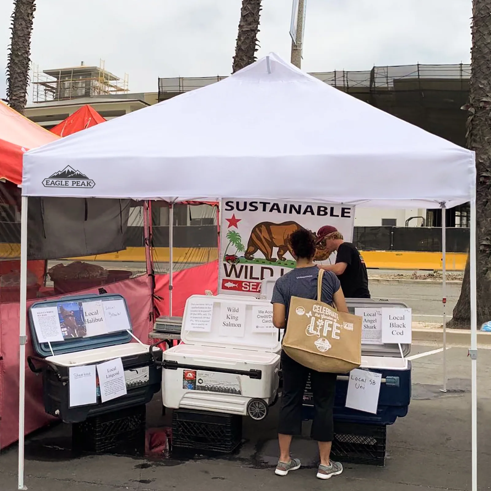 EAGLE PEAK 10' x 10' Heavy Duty Commercial Canopy Tent Pop Up Industrial Instant Canopy Shelter with 100 Square Feet of Shade (White)