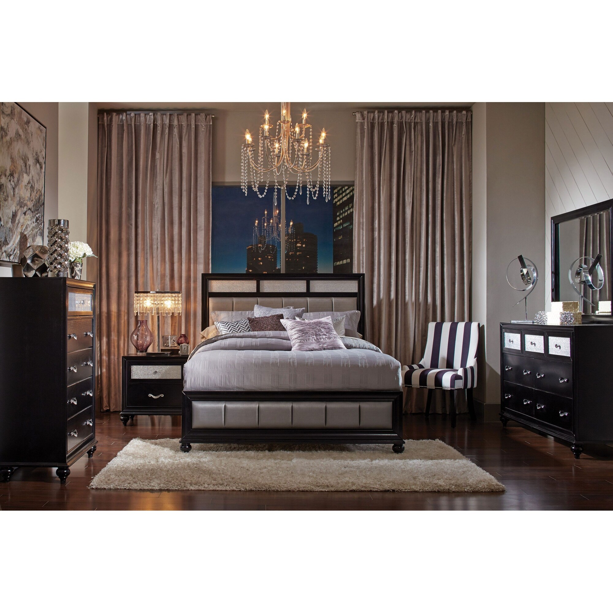 Coaster Barzini 4-Piece Bedroom Set with Upholstered Headboard, Black King