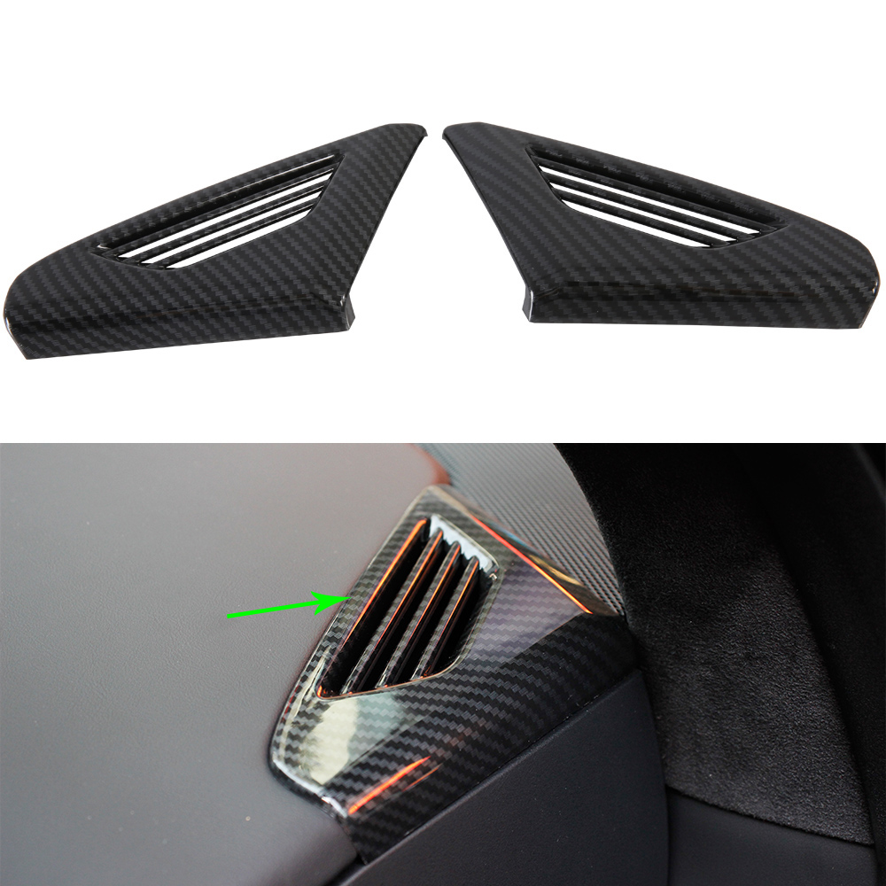 OUBOLUN ABS Imitate Carbon Fiber 2 PCS/Set Front Up Upper Air Conditioning Vent Cover Frame For Tesla Model X 2016-2020 Auto Parts Interior Accessories