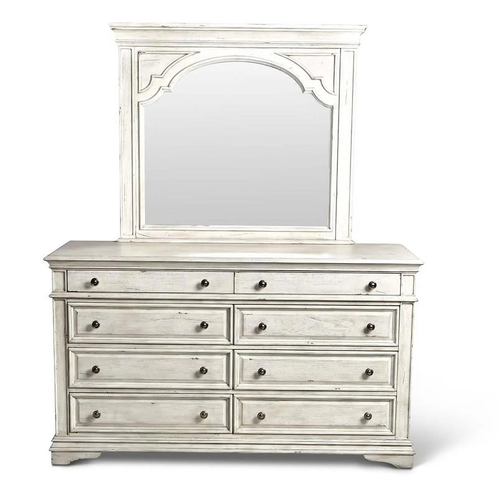 Bowery Hill Farmhouse Rustic Ivory Wood 8-drawer Dresser and Mirror in White