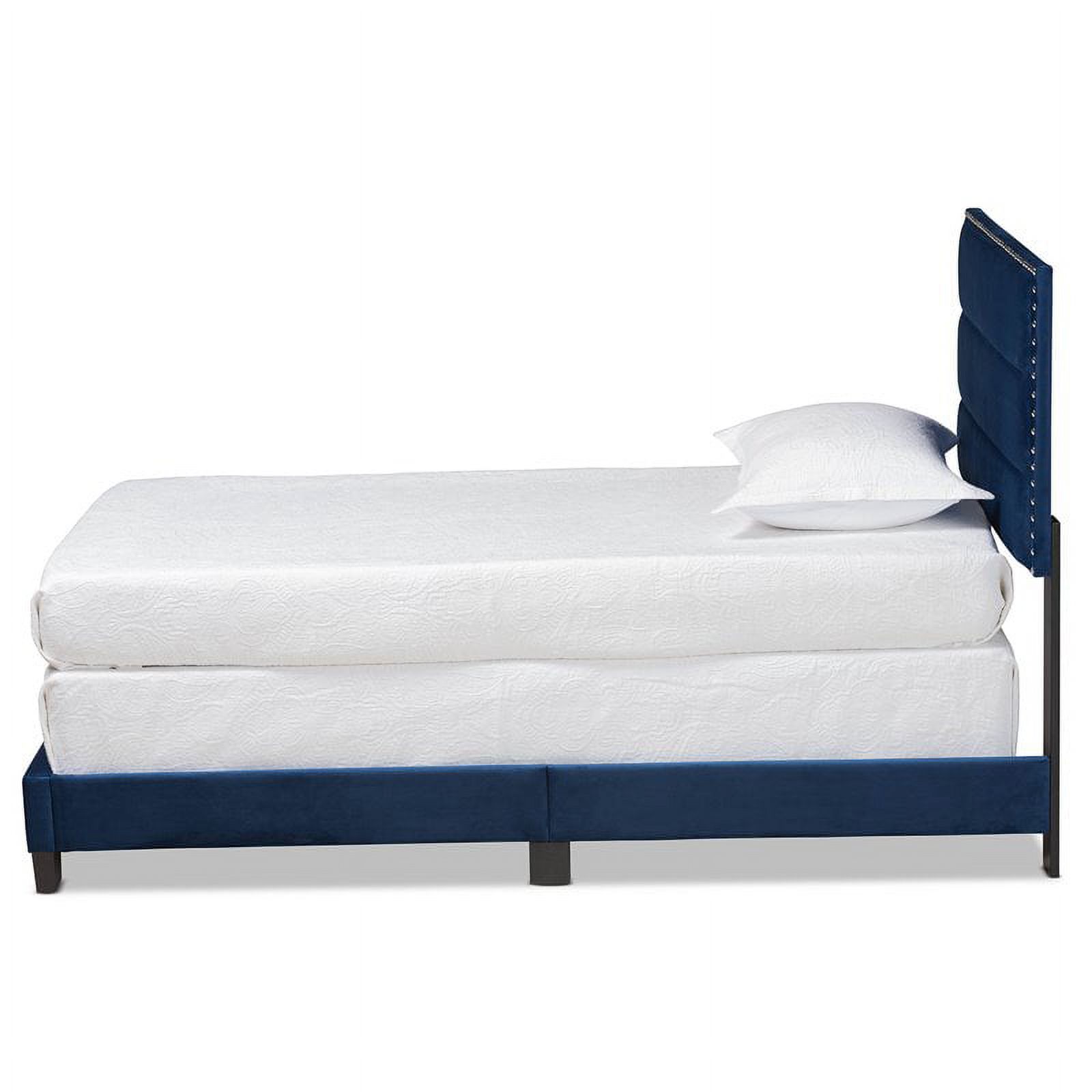 Bowery Hill Modern Velvet Fabric Upholstered Twin Size Panel Bed in Navy Blue