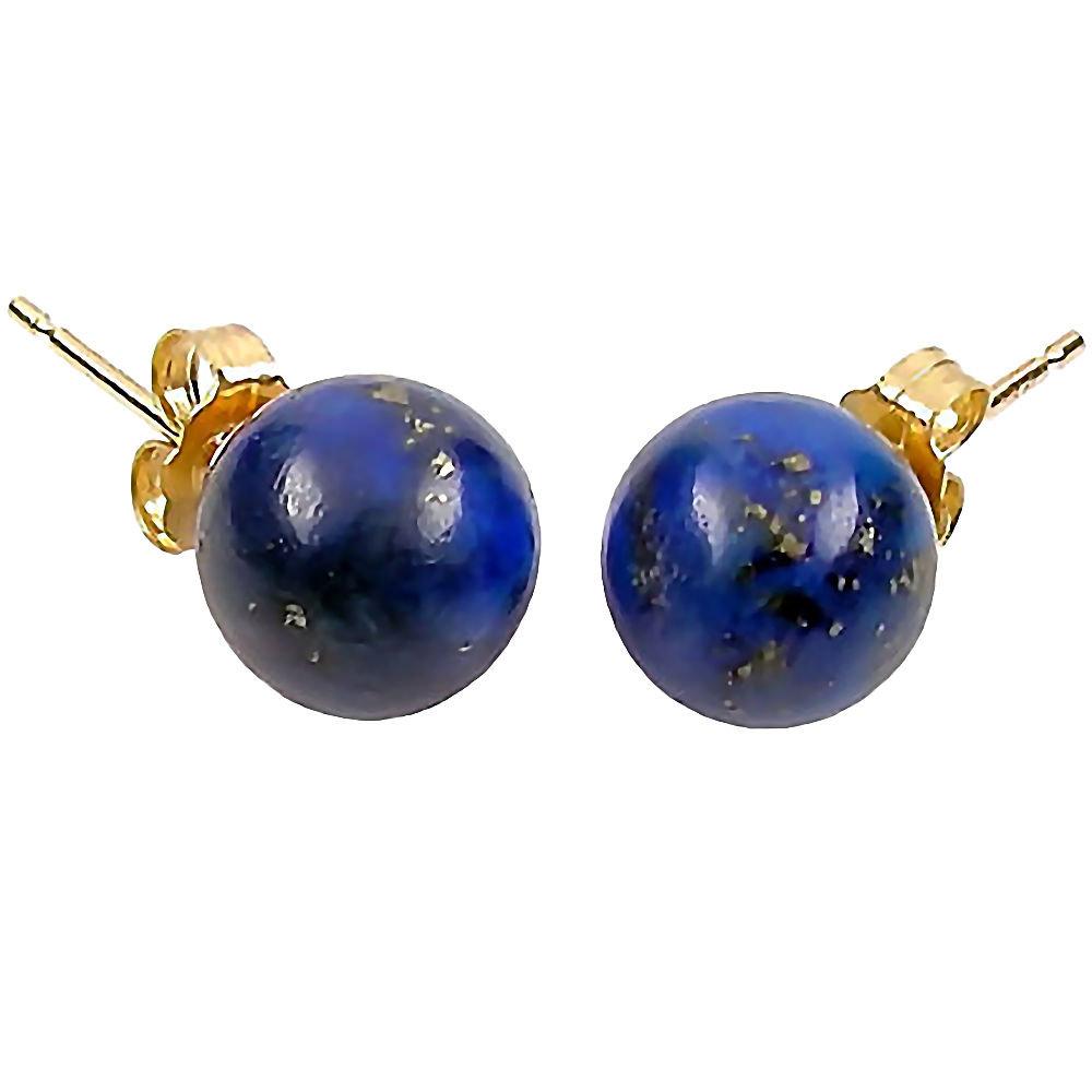 Trustmark 14K Yellow Gold 8mm Natural Lapis Lazuli Ball Stud Earrings