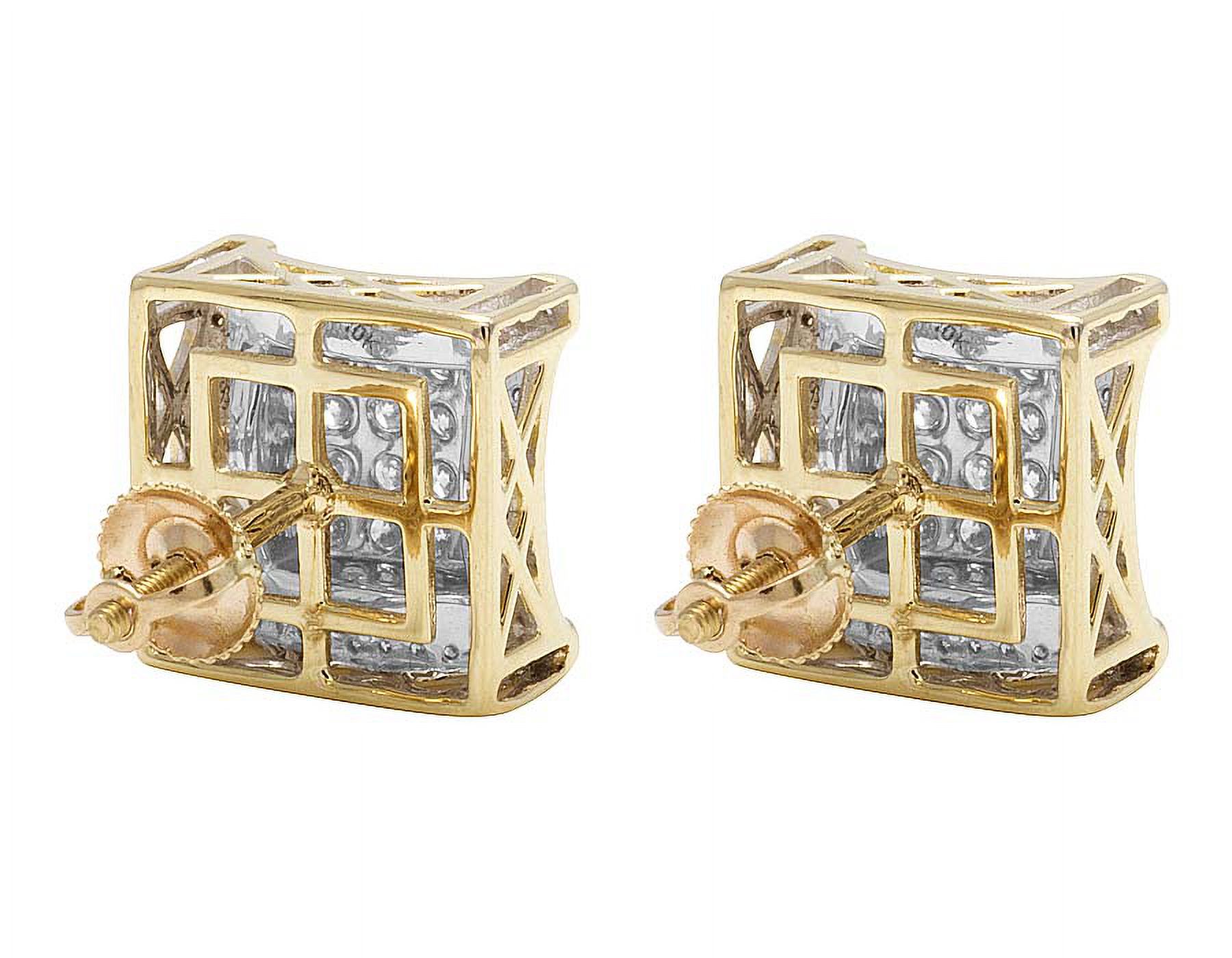 10K Yellow Gold Genuine Diamond Square 3D Stud Earrings 1.4Ct 12MM