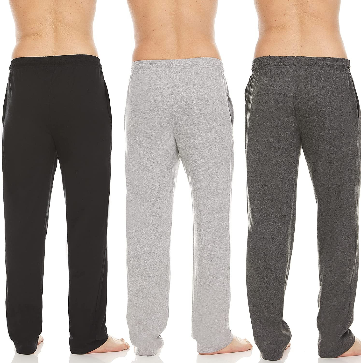 Essential Elements 3 Pack: Mens Cotton Sleep Pants - 100% Cotton Jersey Lounge Casual Sleep Bottoms PJ Pajama Pants