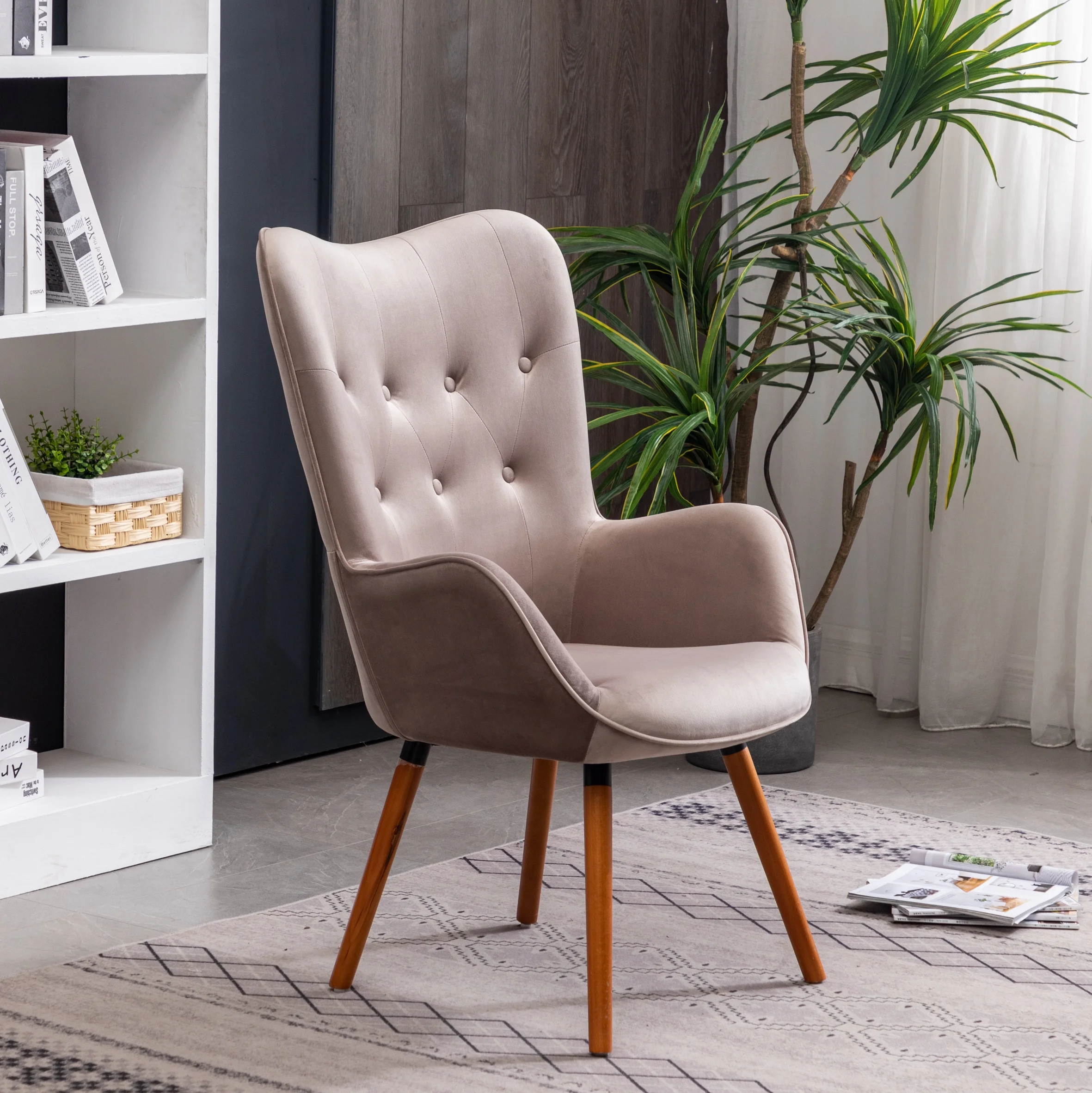 Roundhill Furniture Doarnin Wingback Tufted Chair, Taupe