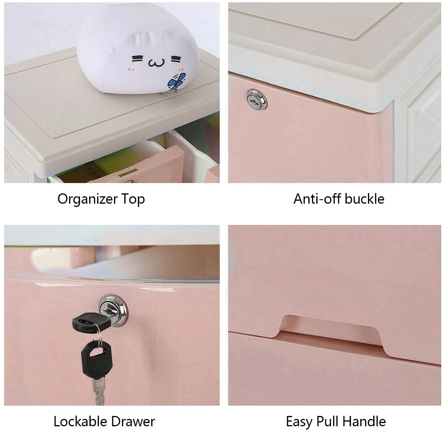 DENEST 6-Drawer Chest, Mobile Storage Dresser Cabinet with Lock for Bedroom(Pink)