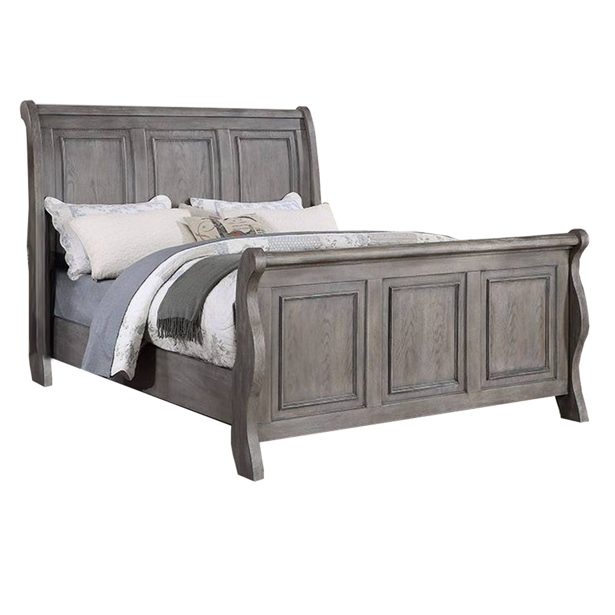 Benjara Demi California King Bed, Sleigh Headboard, Panel Molding, Oak Gray Wood