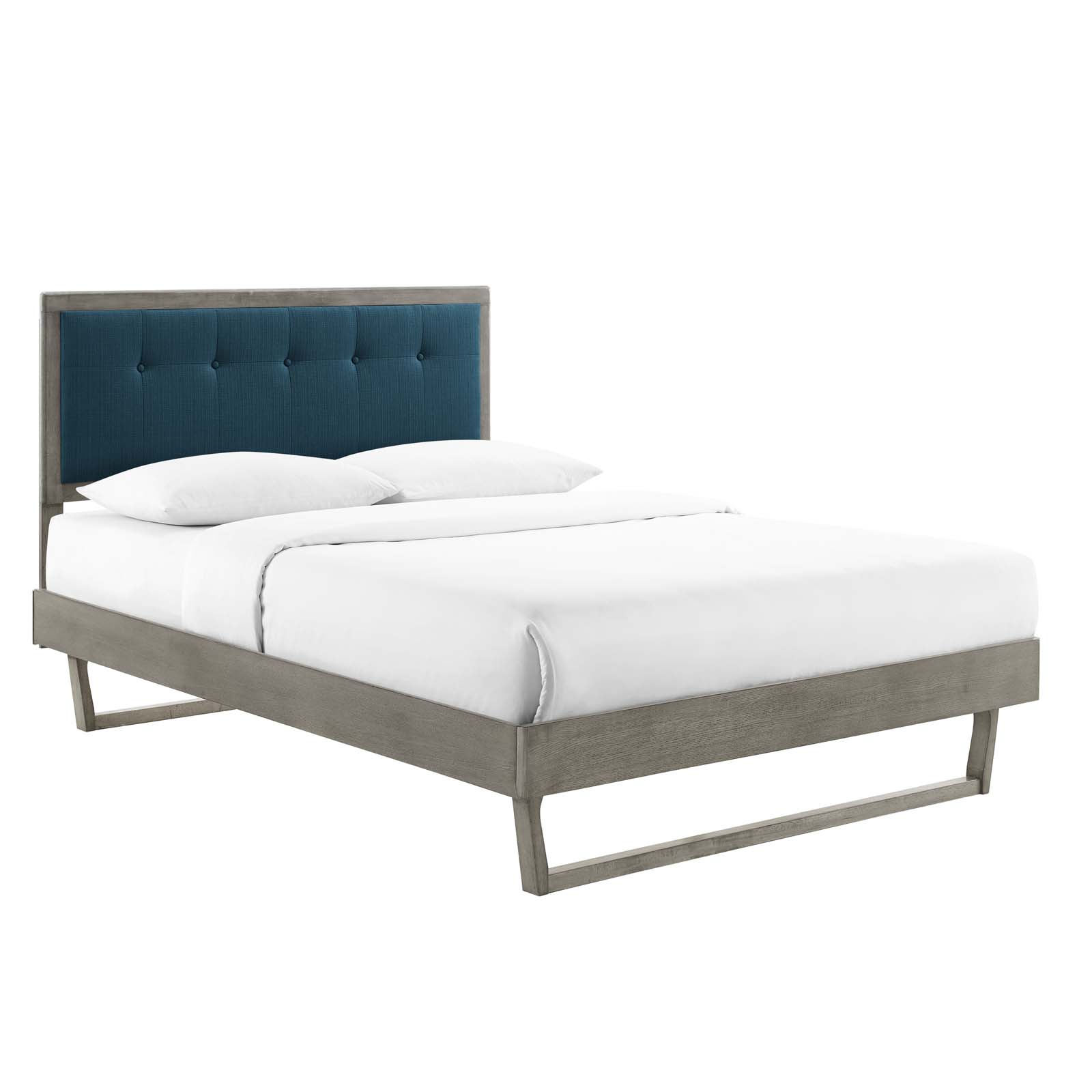 Modway Willow King Wood Platform Bed With Angular Frame in Gray Azure