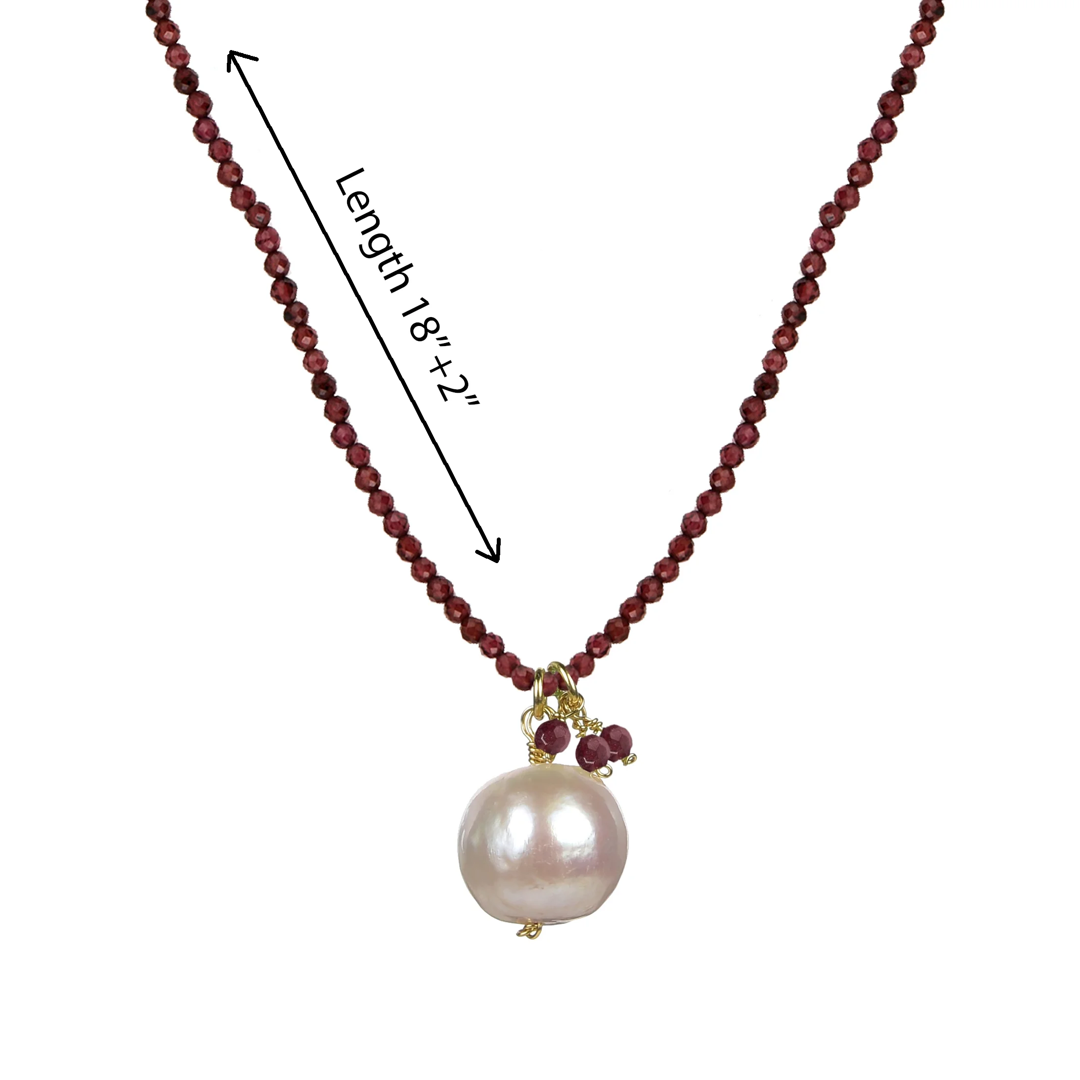 V3 Jewelry® 18kt Gold Plated White Freshwater Pearl and Garnet Adjustable Necklace for Women