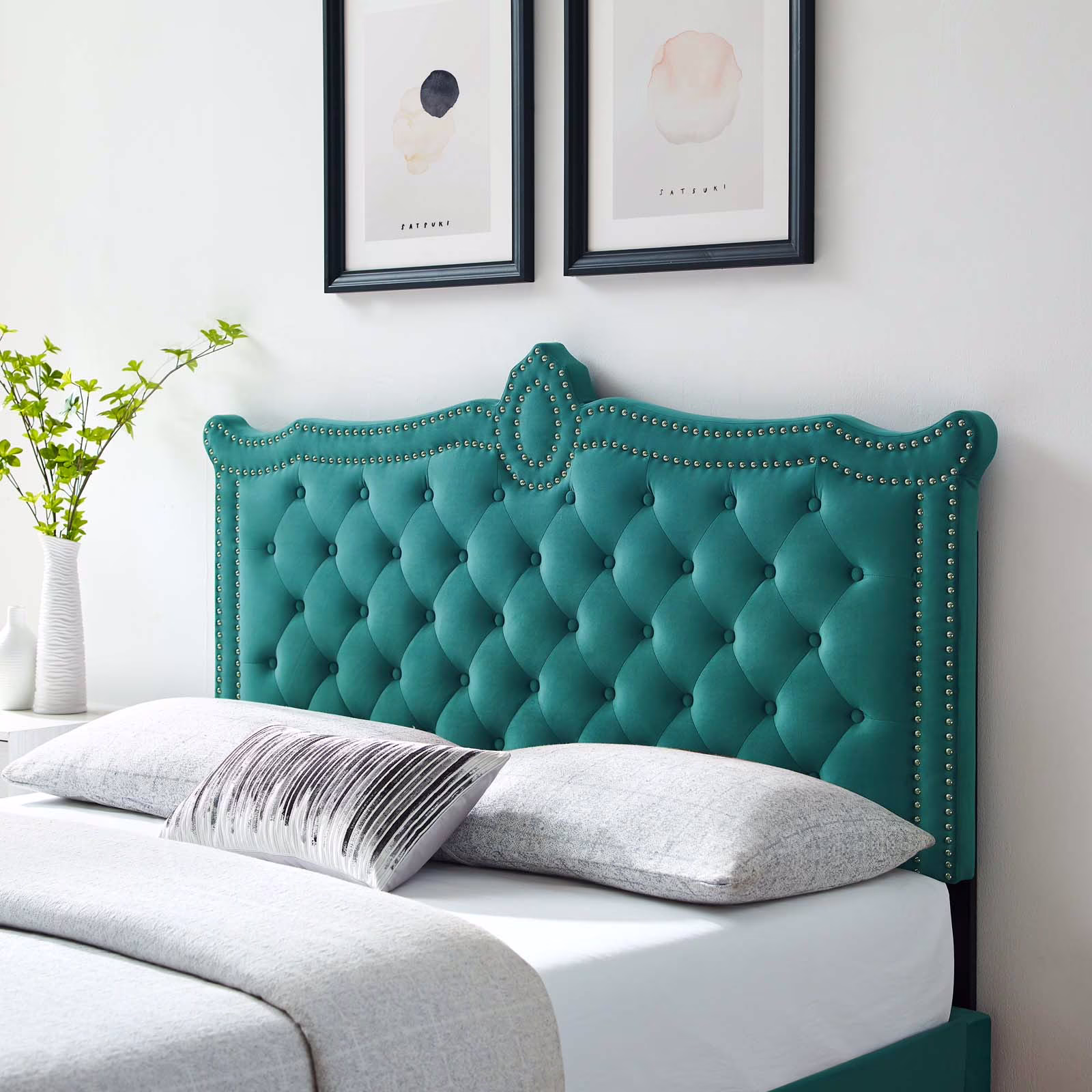 Modway Louisa Tufted Performance Velvet Twin Headboard in Teal