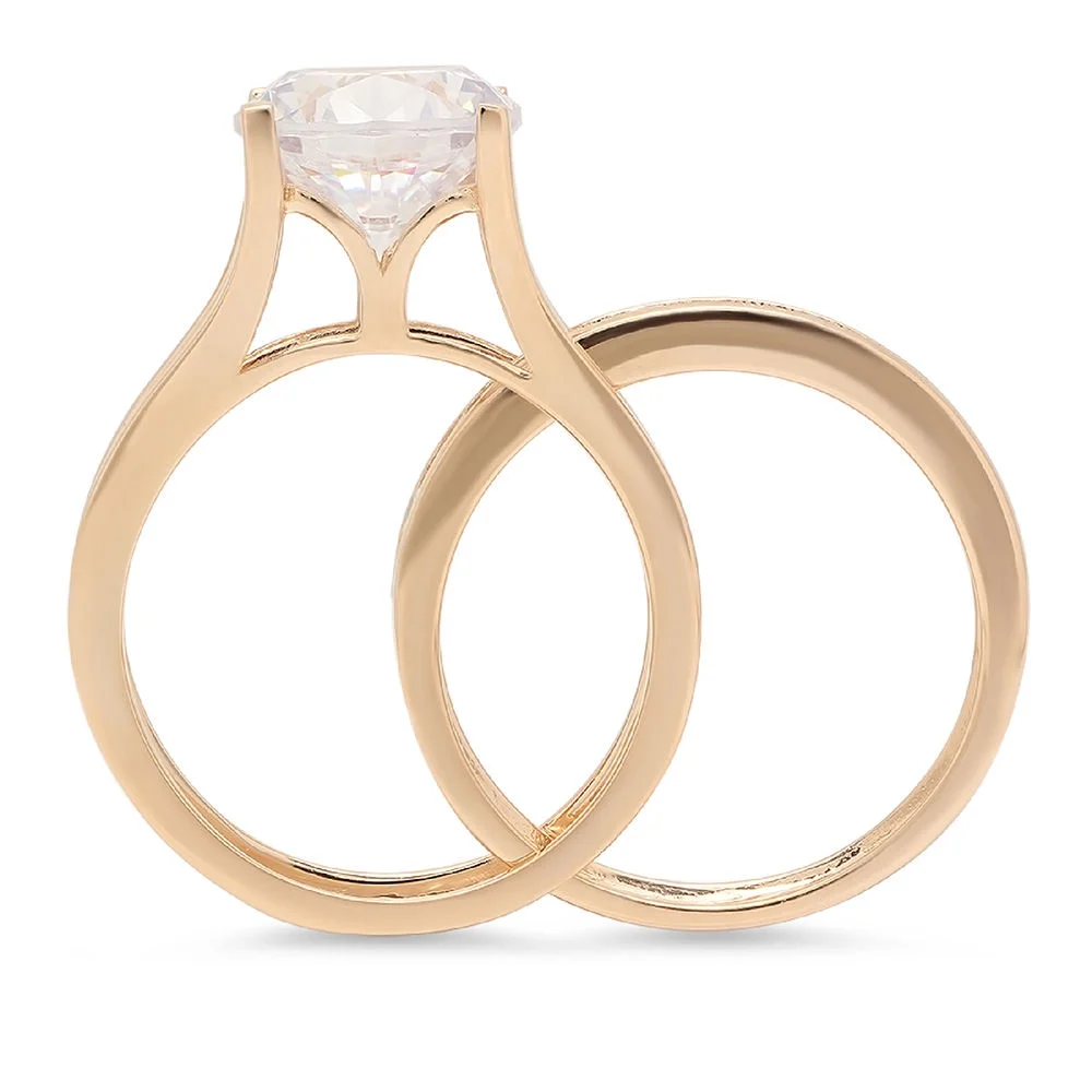 3.39 ct Brilliant Round Cut Synthetic Moissanite 18K Yellow Gold Solitaire with Accents Bridal Set SZ 3.5