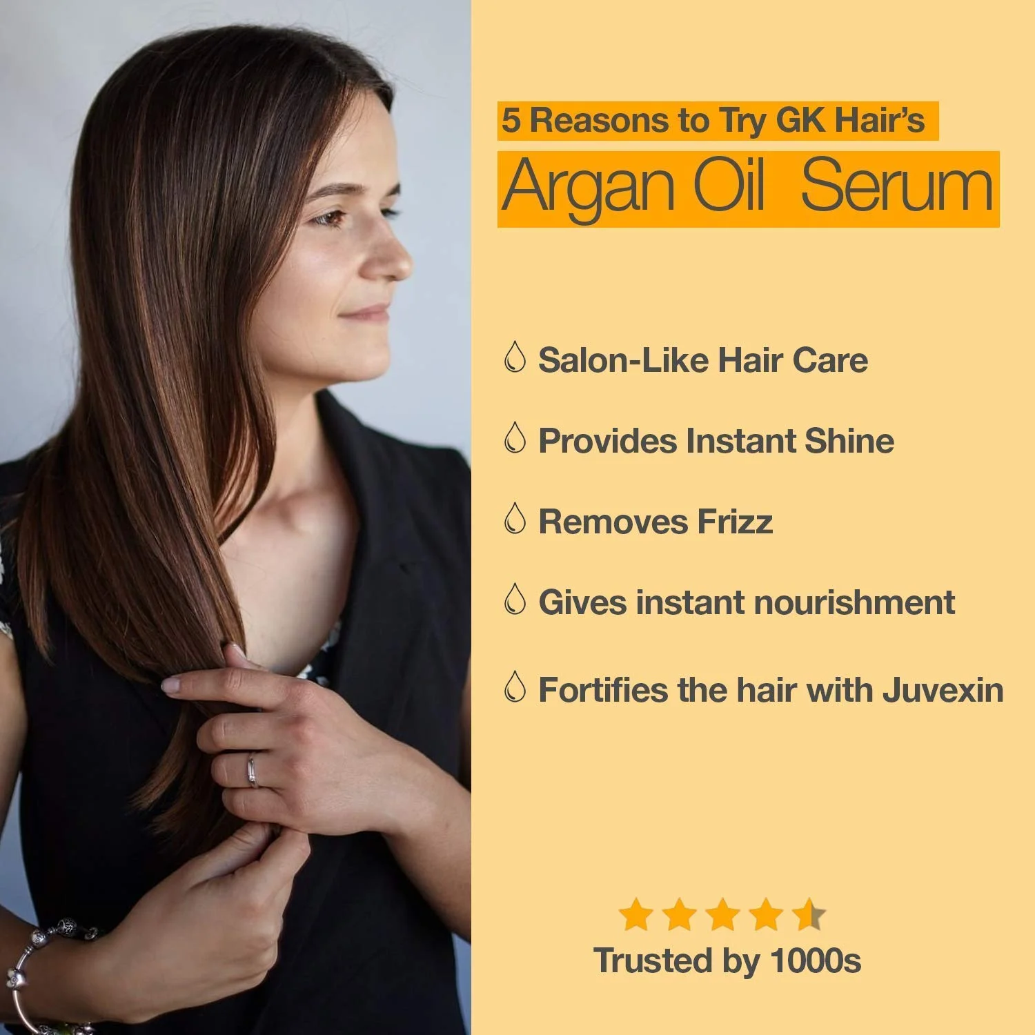GK HAIR Global Keratin 100% Organic Argan Oil Anti Frizz Hair Serum (0.34 Fl Oz/10ml) Styling Smoothing Strengthening Hydrating & Nourishing Heat Protection Shine Frizz Control Dry Damage Hair Repair
