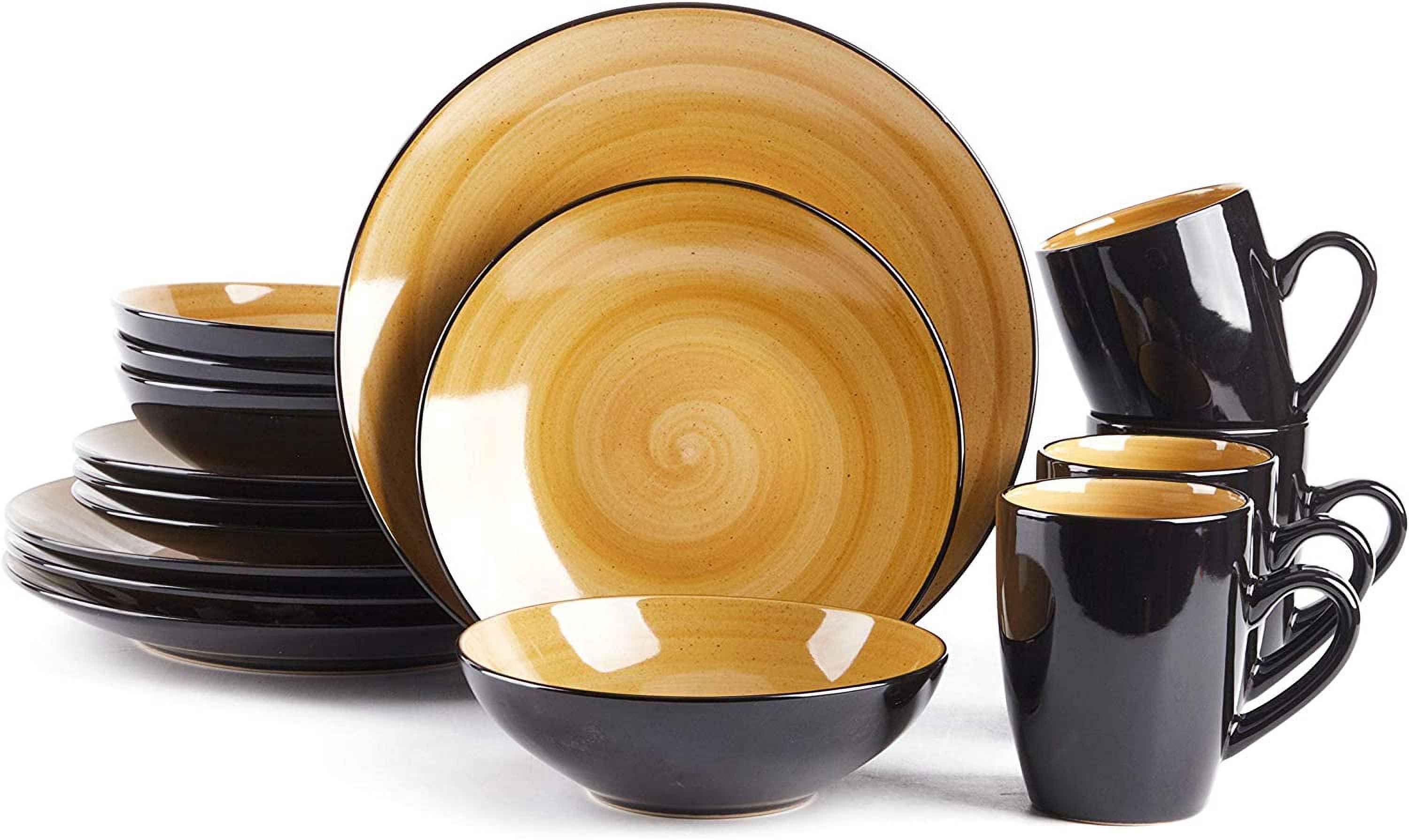 Stoneware Sonoma 16Pc Dinnerware Set, Black + Speckled Spin Wash Yellow