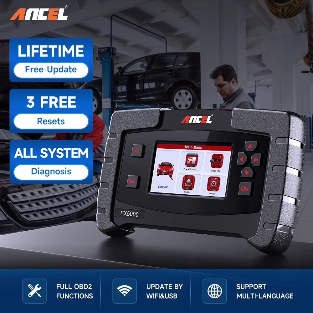 ANCEL FX5000 OBD2 Scanner Car Scan Tool All System Automotive Diagnostic 3 Reset Functions ABS Bleeding Oil Reset EPB Reset EOBD OBDII Code Reader Full OBD2 Functions Turn off MIL Lifetime Free Update
