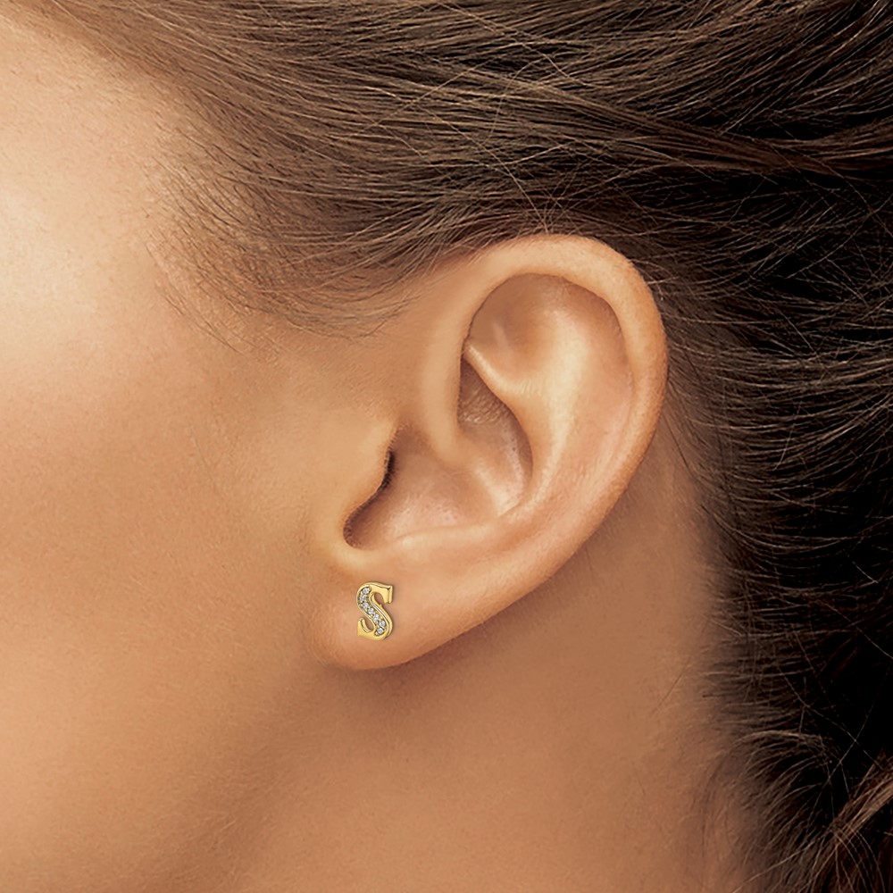 14k Diamond Initial S Earrings QEM4170S-005-YA