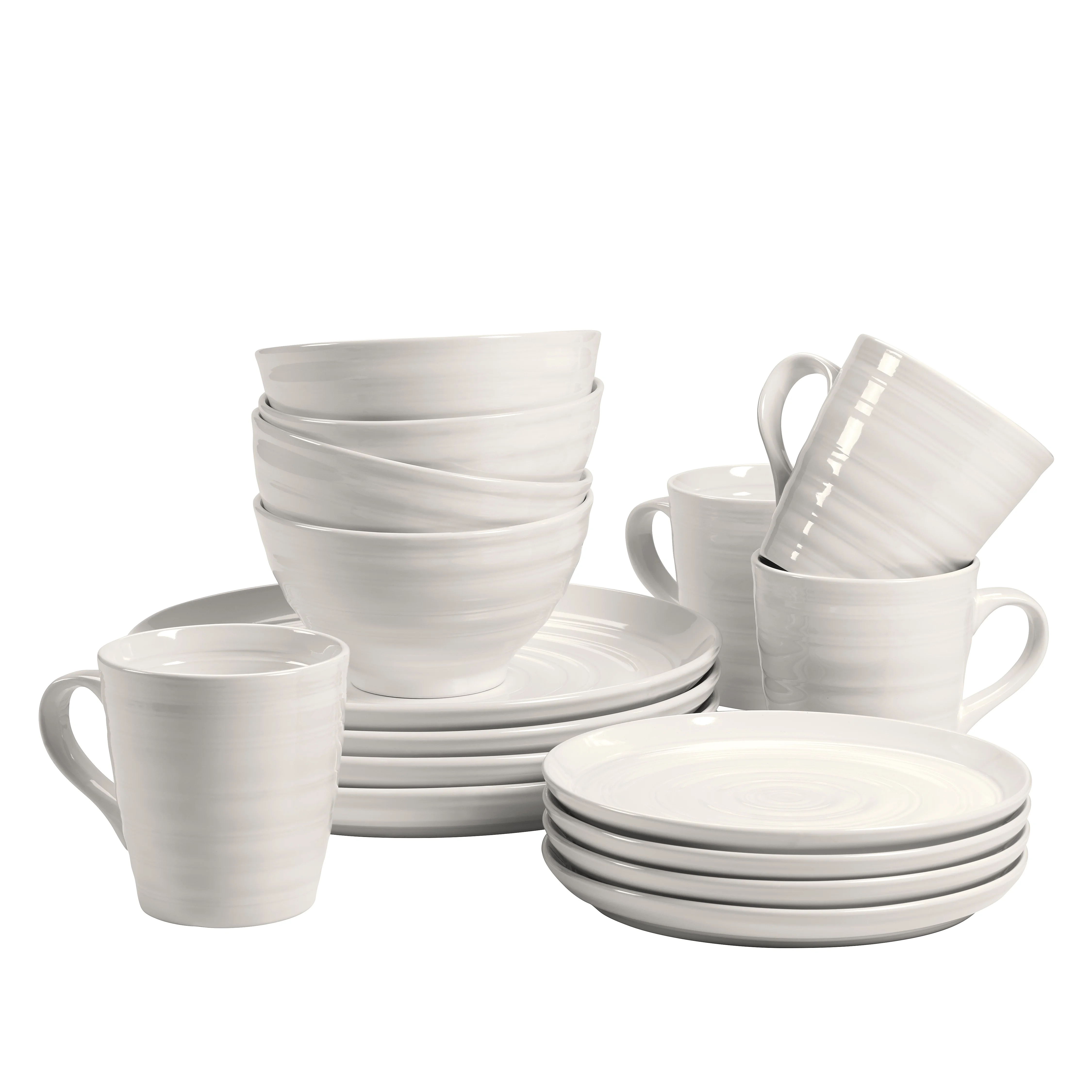 Woven Paths Farmhouse 16-Piece Dinnerware Set, White
