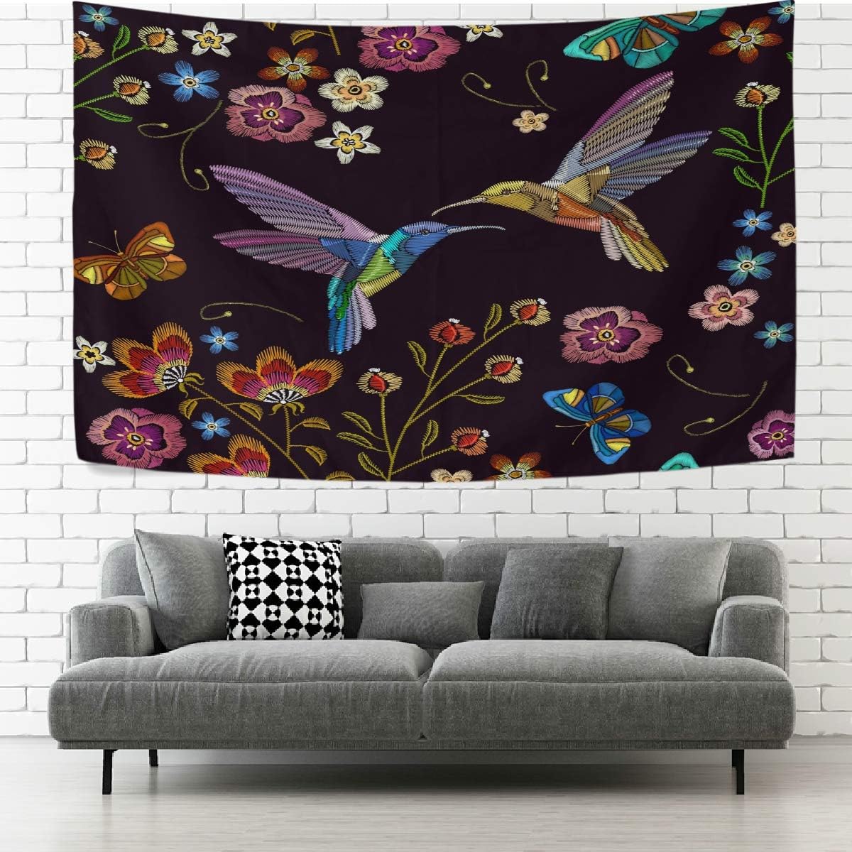 Hyjoy Tapestry Rainbow Dogs Paw Footprints Black Tapestry Wall Hanging Decorative Wall Tapestries Wall Art Wall&nbsp;Blanket&nbsp;Bedding Tapestry for Bedroom Living Room Dorm Home Decor 60