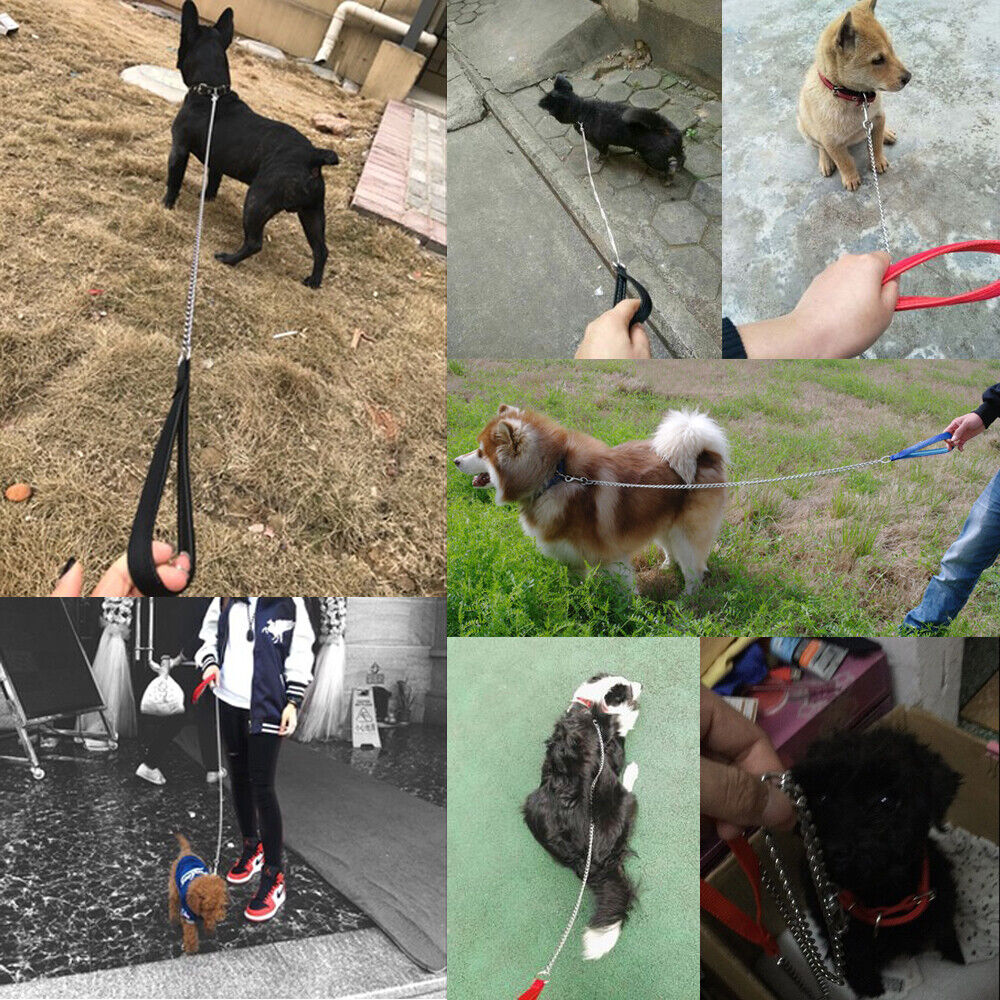 4ft Dog Chain Leash Heavy Duty Metal Walking Lead with Nylon Padded Handle Large