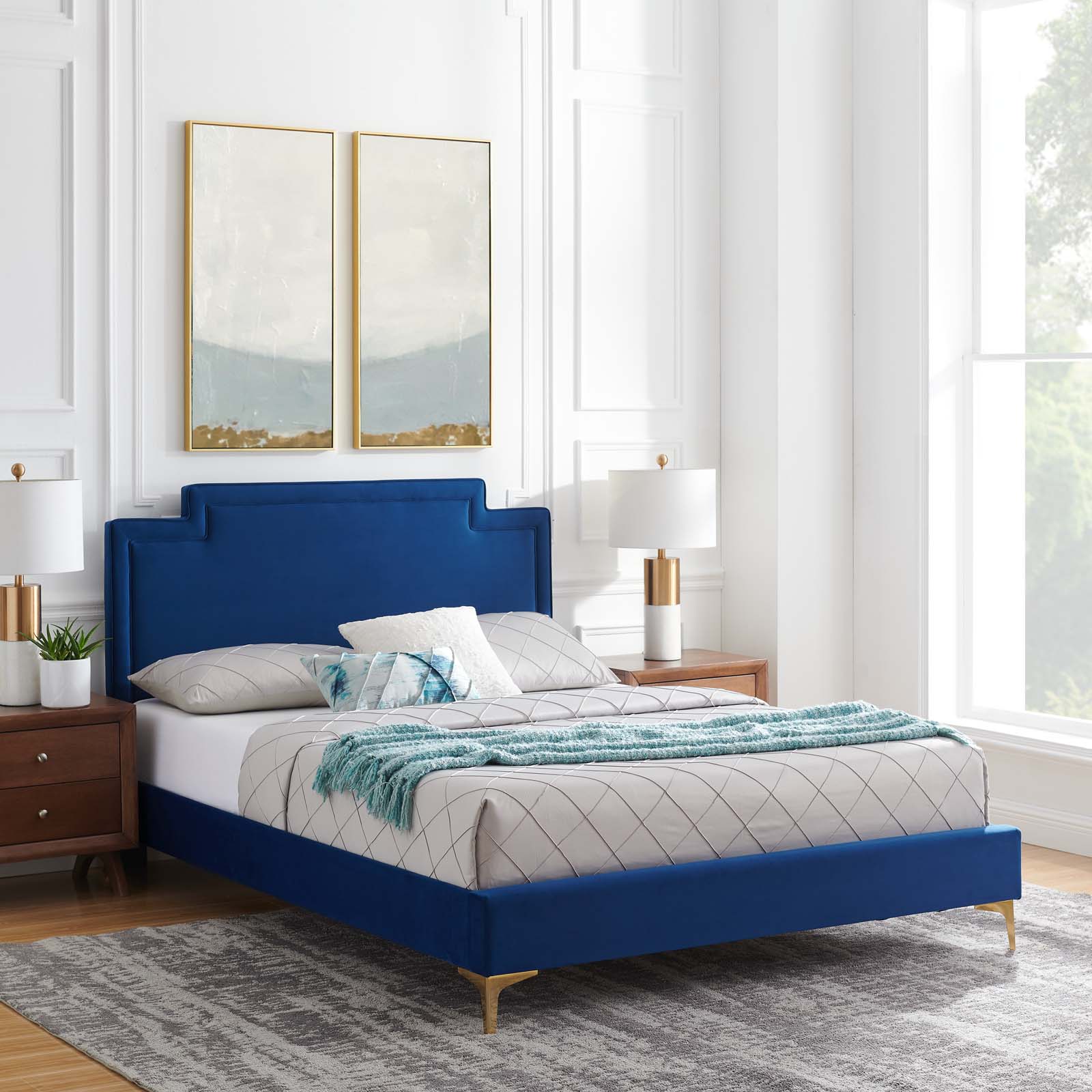 Modway Liva Performance Velvet Twin Bed in Navy