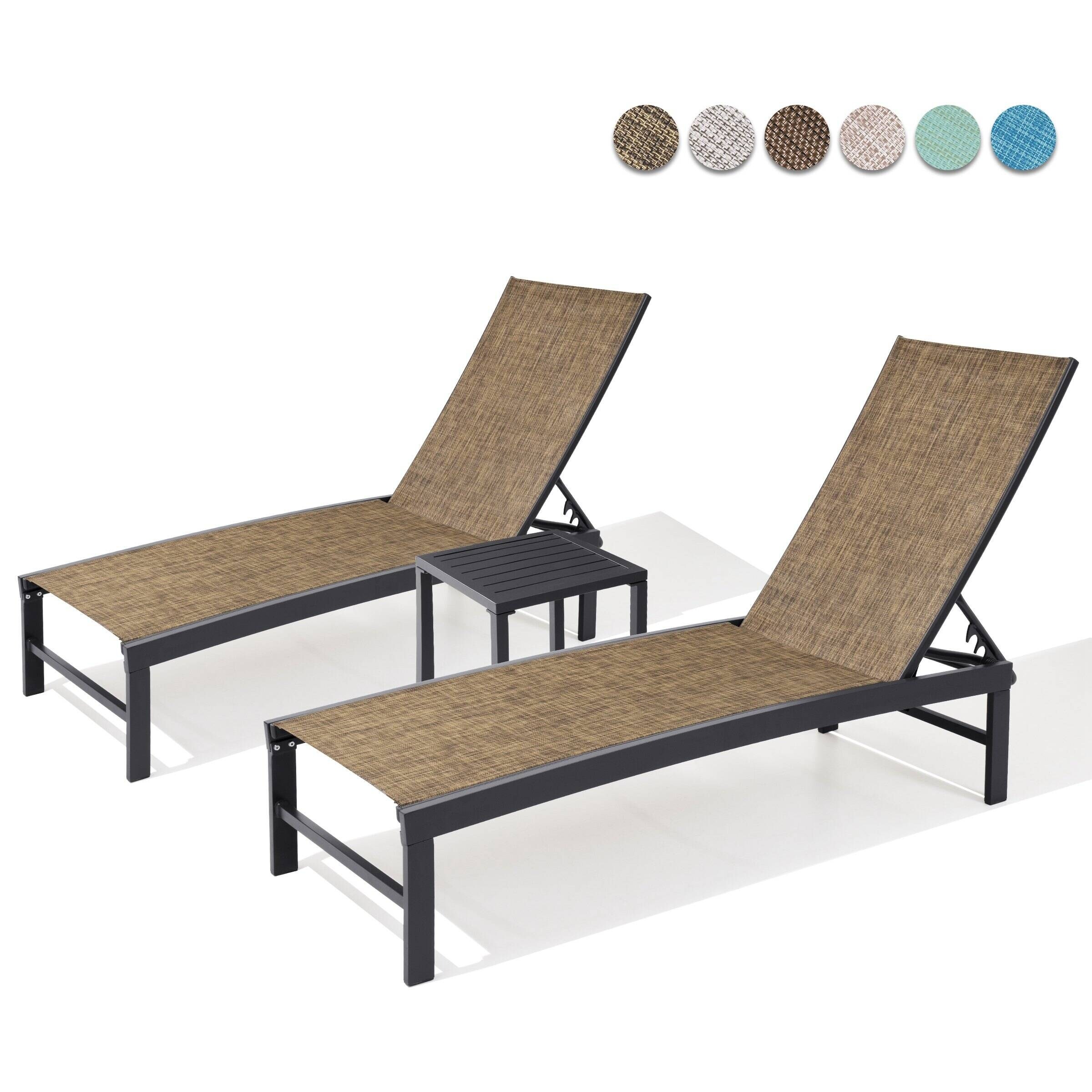 Pellebant  Outdoor 3-piece Aluminum Adjustable Back Chaise Lounge with Side Table Set Gray & Brown