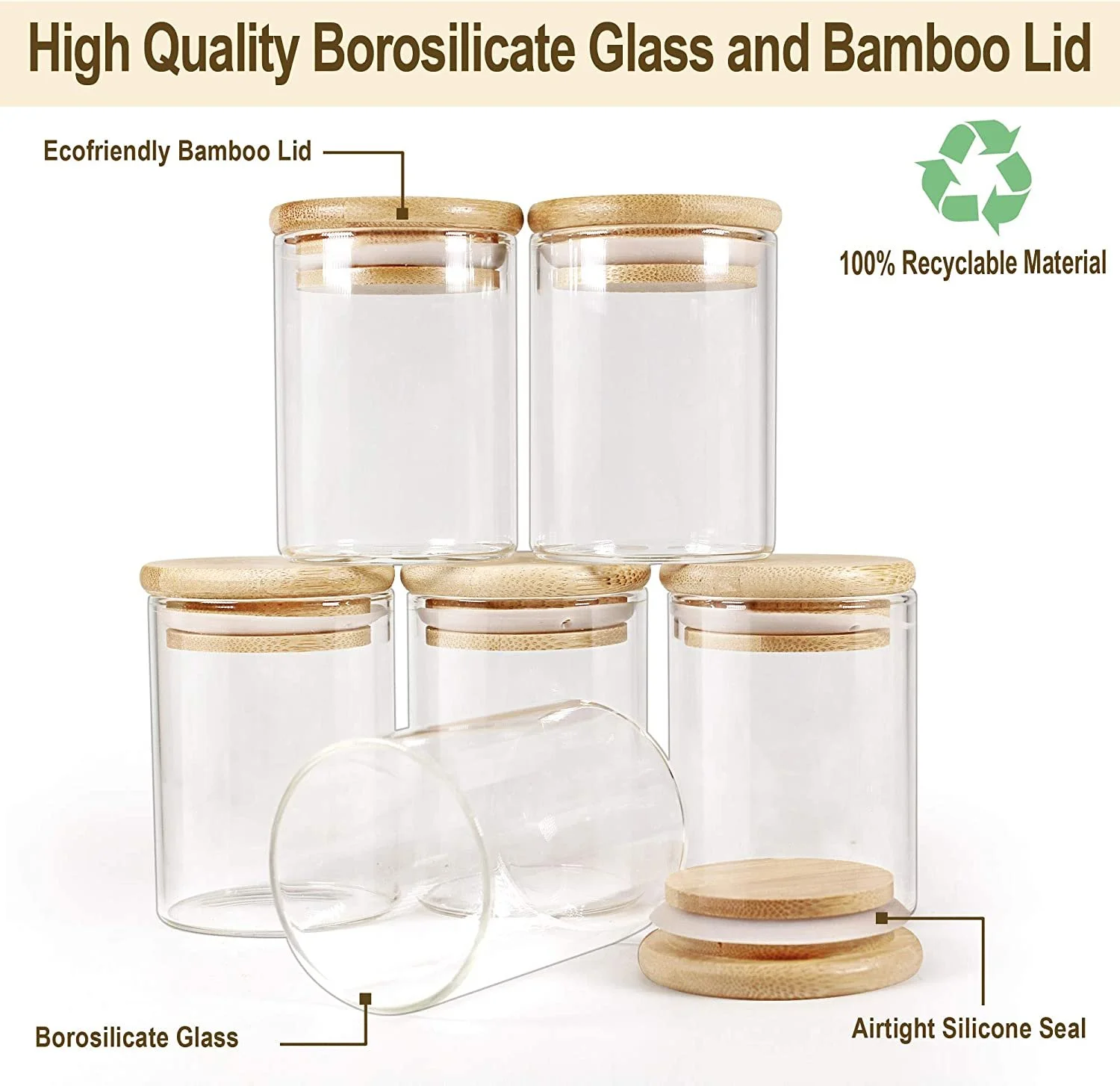 Glass Jars with Bamboo Lids EcoEvo, Glass Spice Jars Set, Glass Food Jars and Canisters Sets, Spice Glass Jars Bottles, Small Food Storage Jars for Spice, herbs, 6oz
