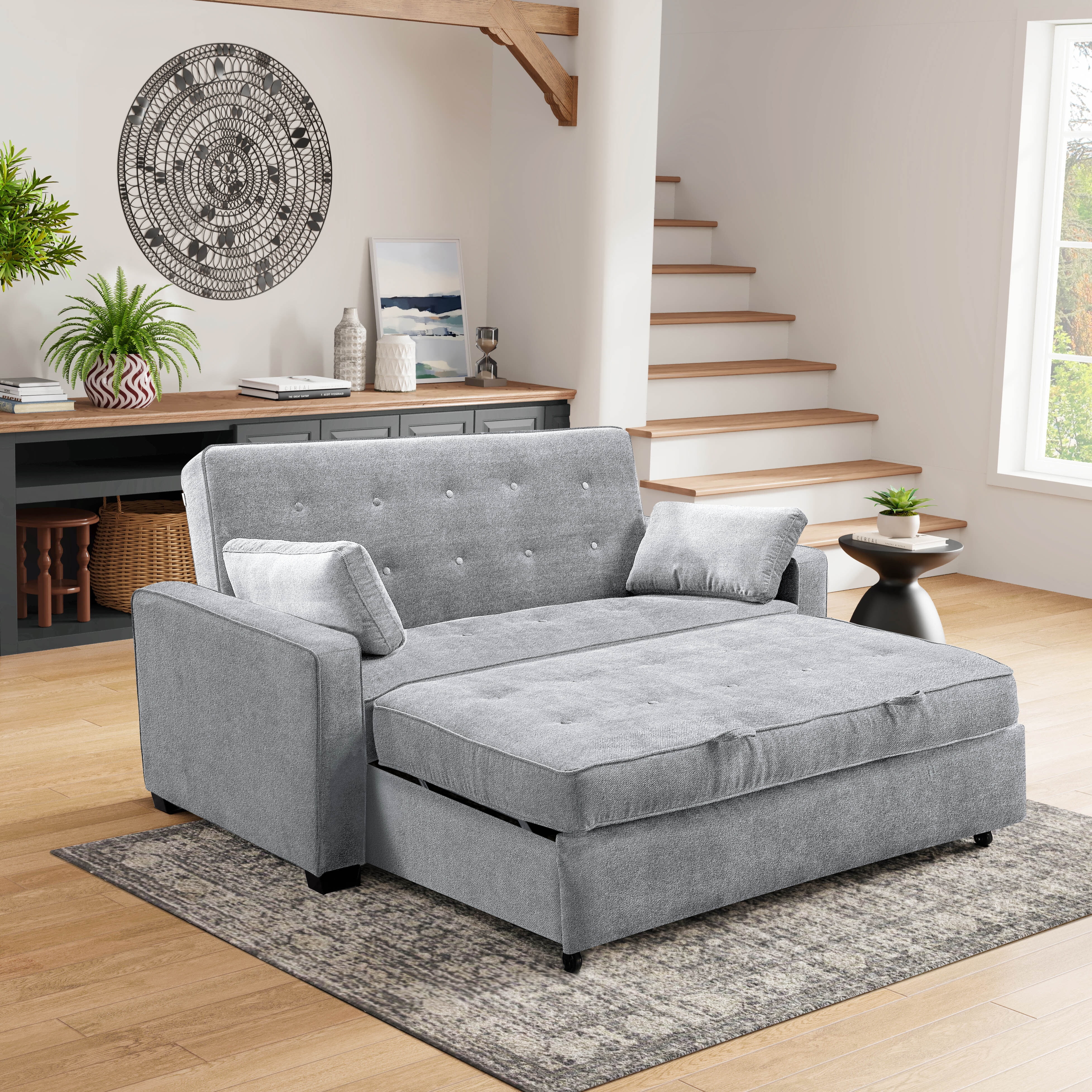 Serta Monroe Modern Loveseat with Sleeper, Light Gray Fabric