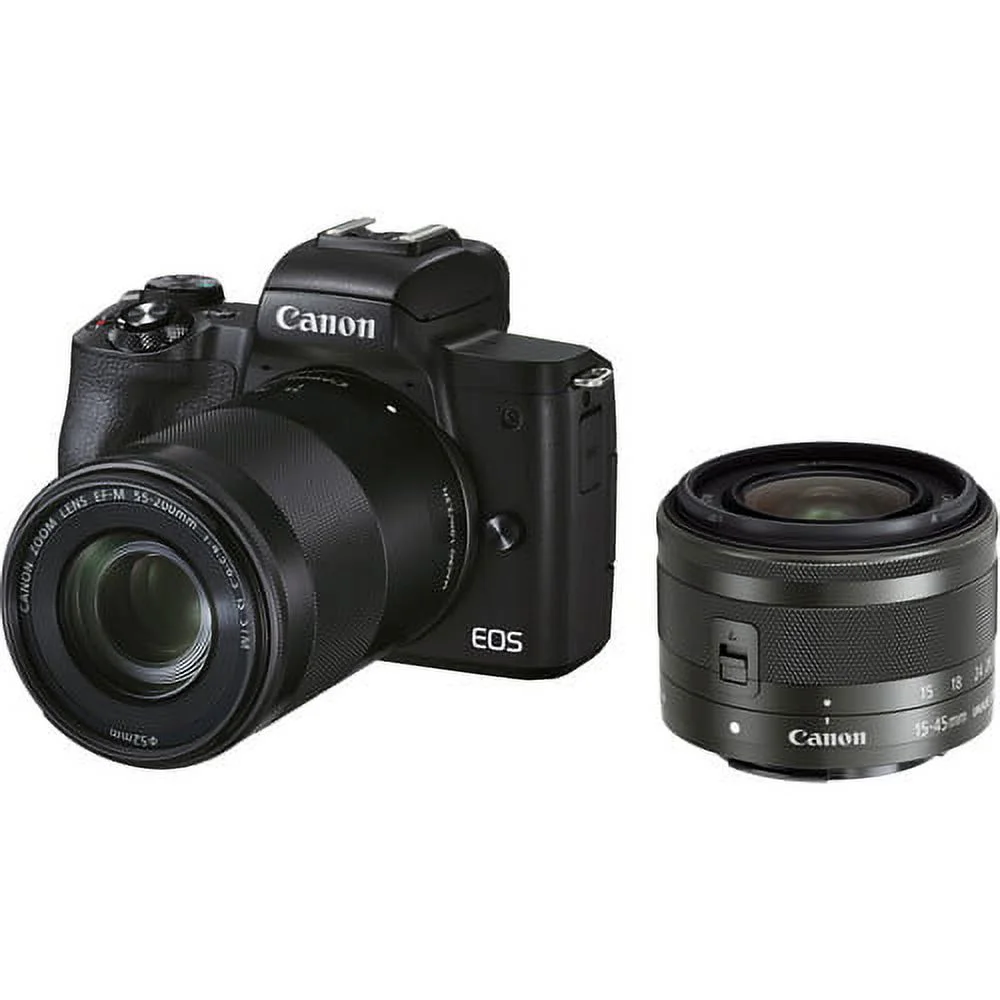 Canon EOS M50 Mark II Mirrorless Camera with 15-45mm and 55-200mm IS STM Lenses (Black) (4728C014) +Deal-expo Essential Bundle