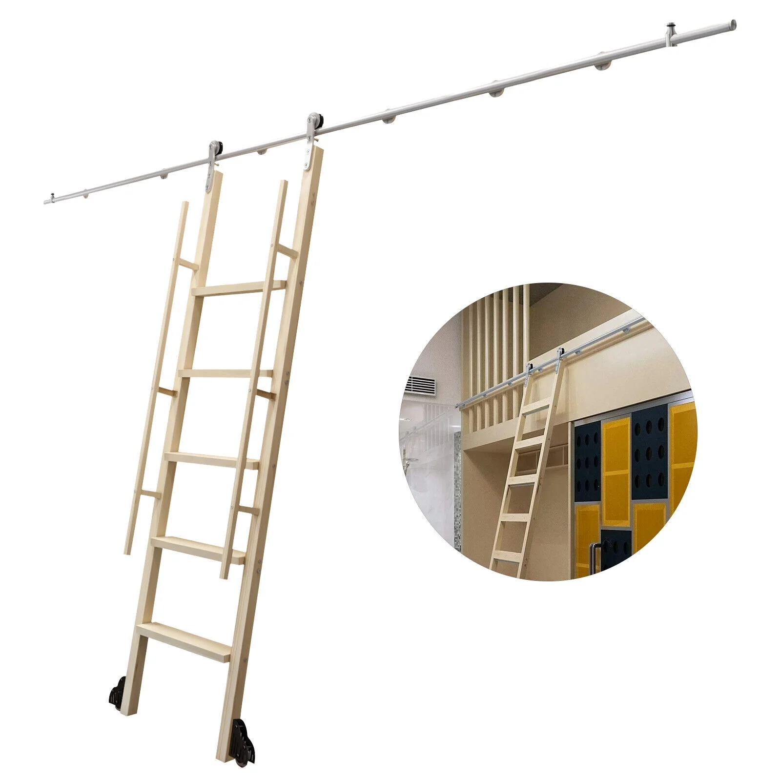 DENEST 10ft Stainless Steel Rolling Ladder Sliding Hardware Rolling Track (No Ladder)