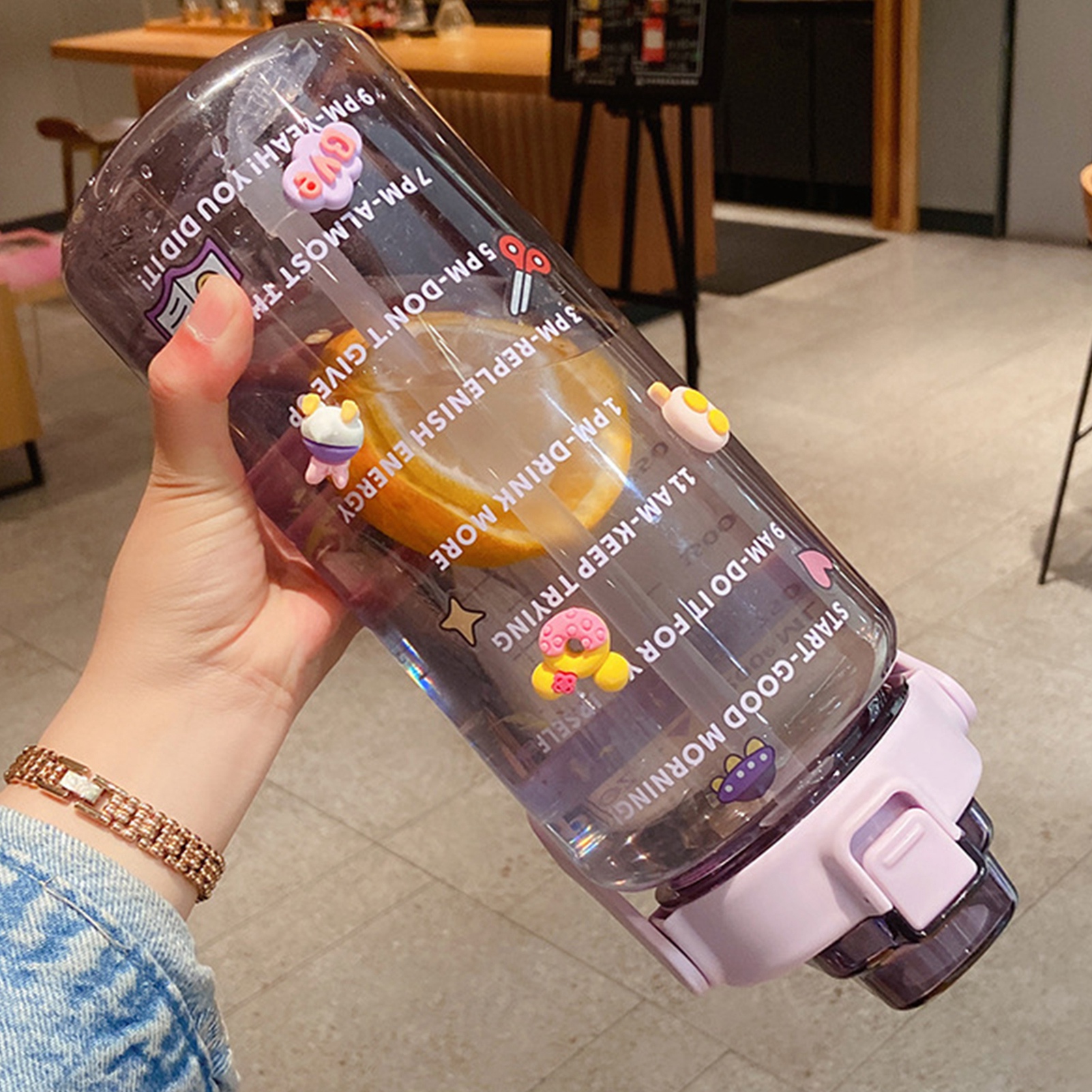 tsondianz Motivational Fitness Sports Water Bottle Leak-Proof Bpa Free Non-Toxic 2L Bottle With Straw And Handle