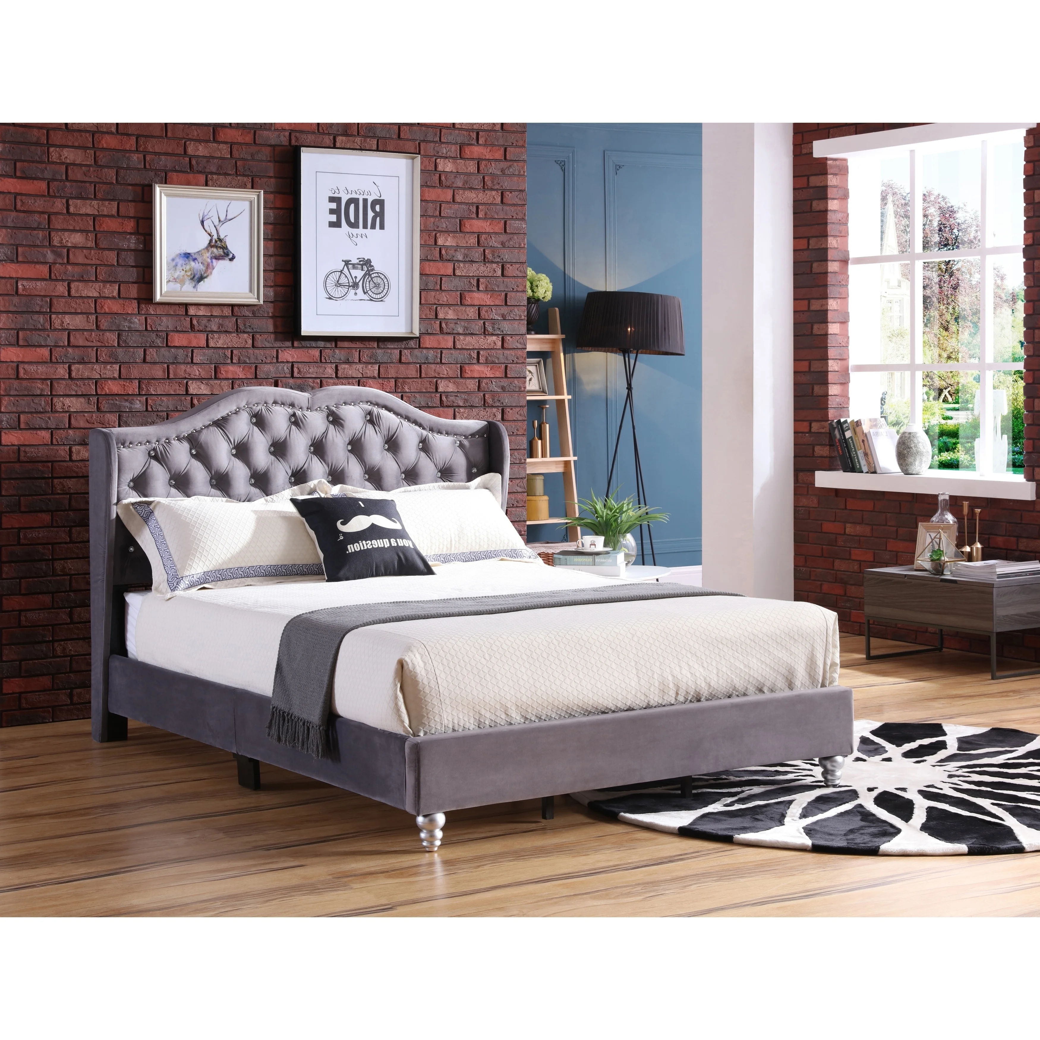LYKE Home King Upholstered Bed , Gray