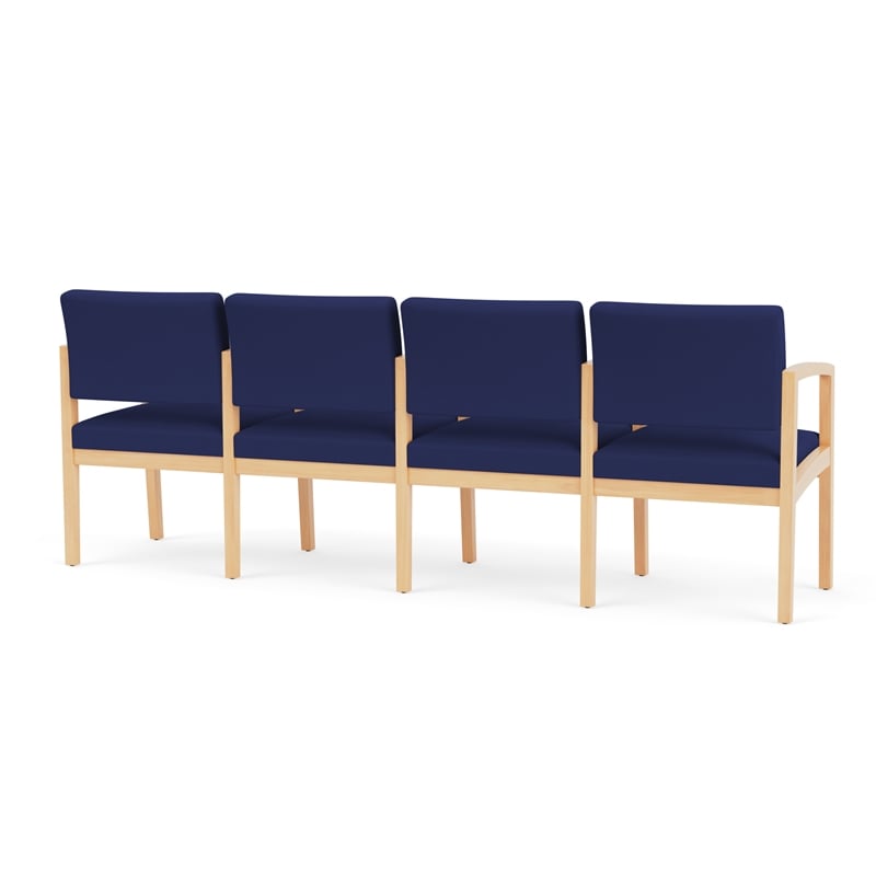 Lesro Lenox Wood 4-Seat Fabric Reception Tandem Seating in Cobalt Blue/Natural