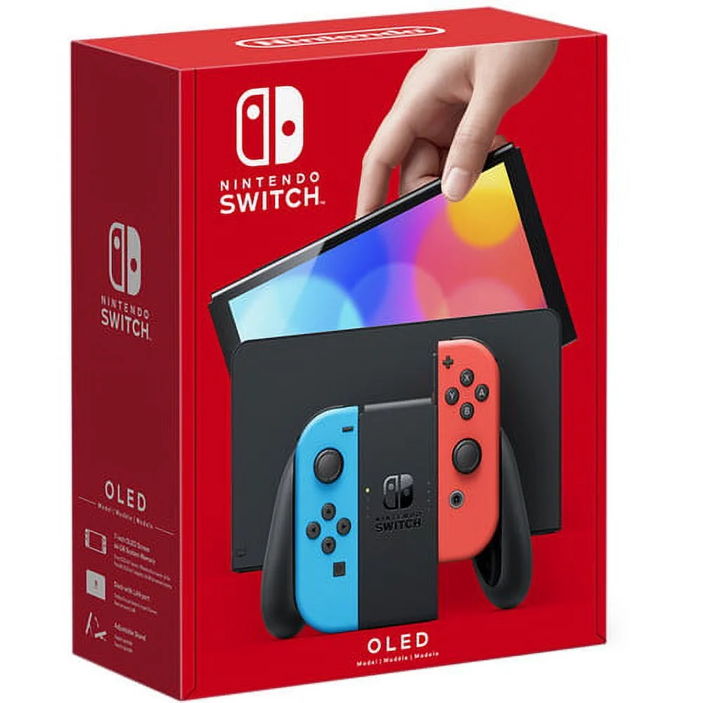 Nintendo Switch OLED Neon Blue/Red with Animal Crossing, 128GB Card, and More
