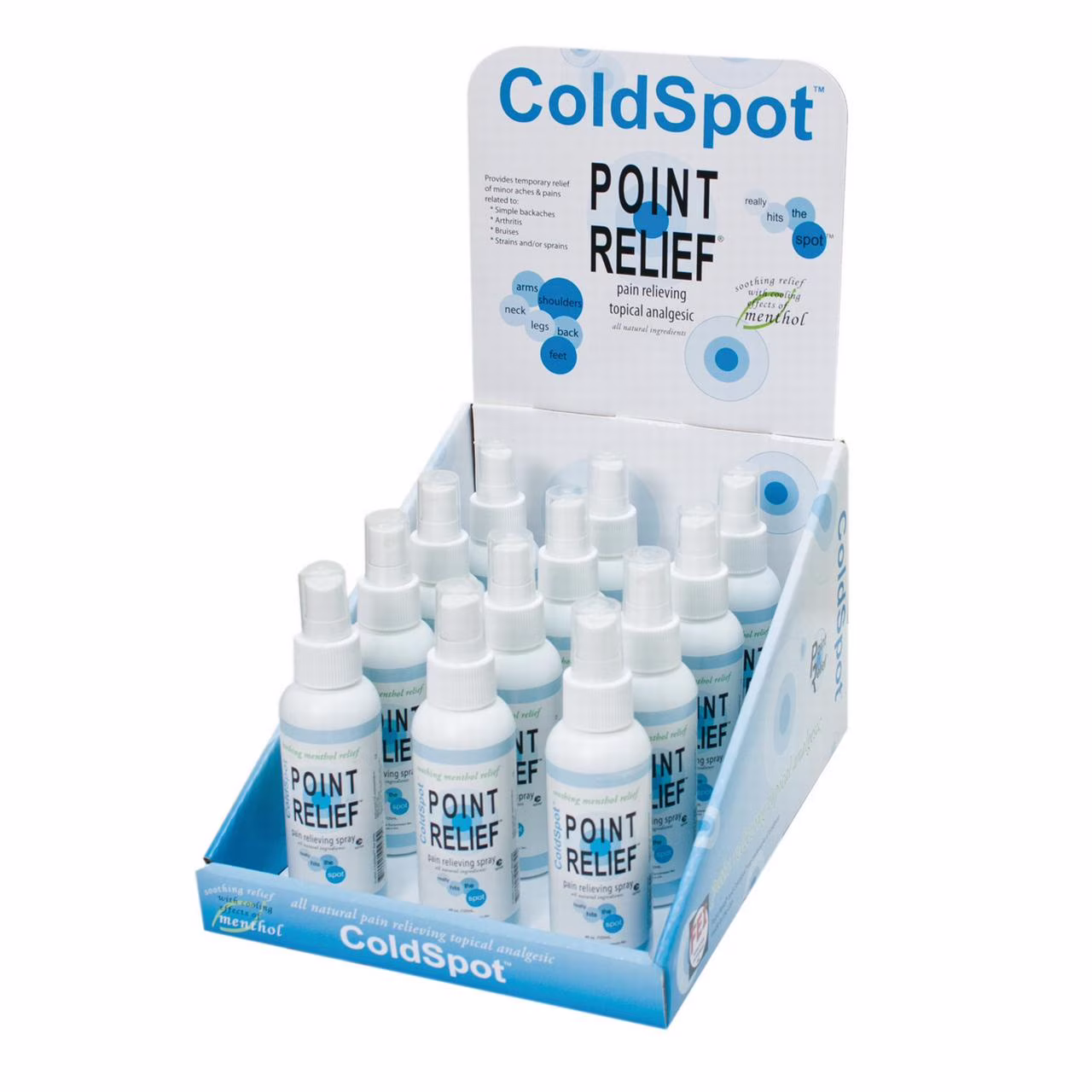 Point Relief ColdSpot spray, 4 ounce, 12 pc dispenser w/display box